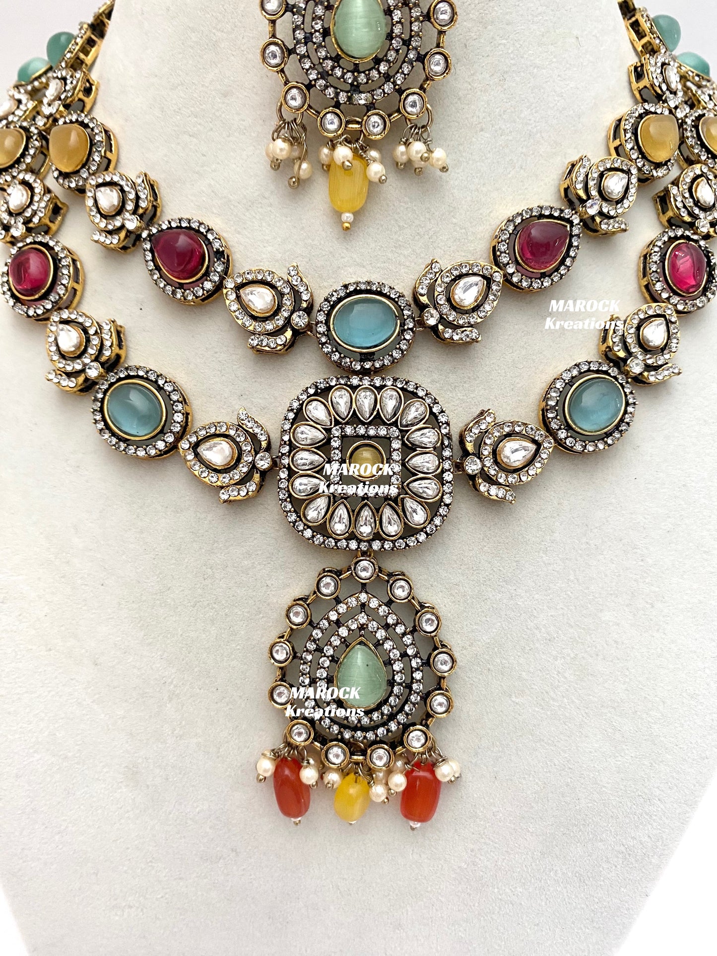 Hanali Victorian Kundan Statement Necklace set