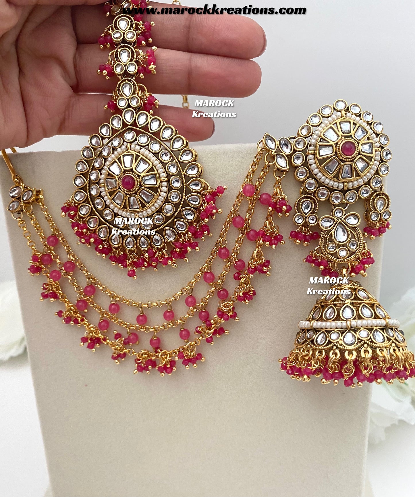 Elora Premium Quality Kundan bahubali Statement Earrings and tikka set