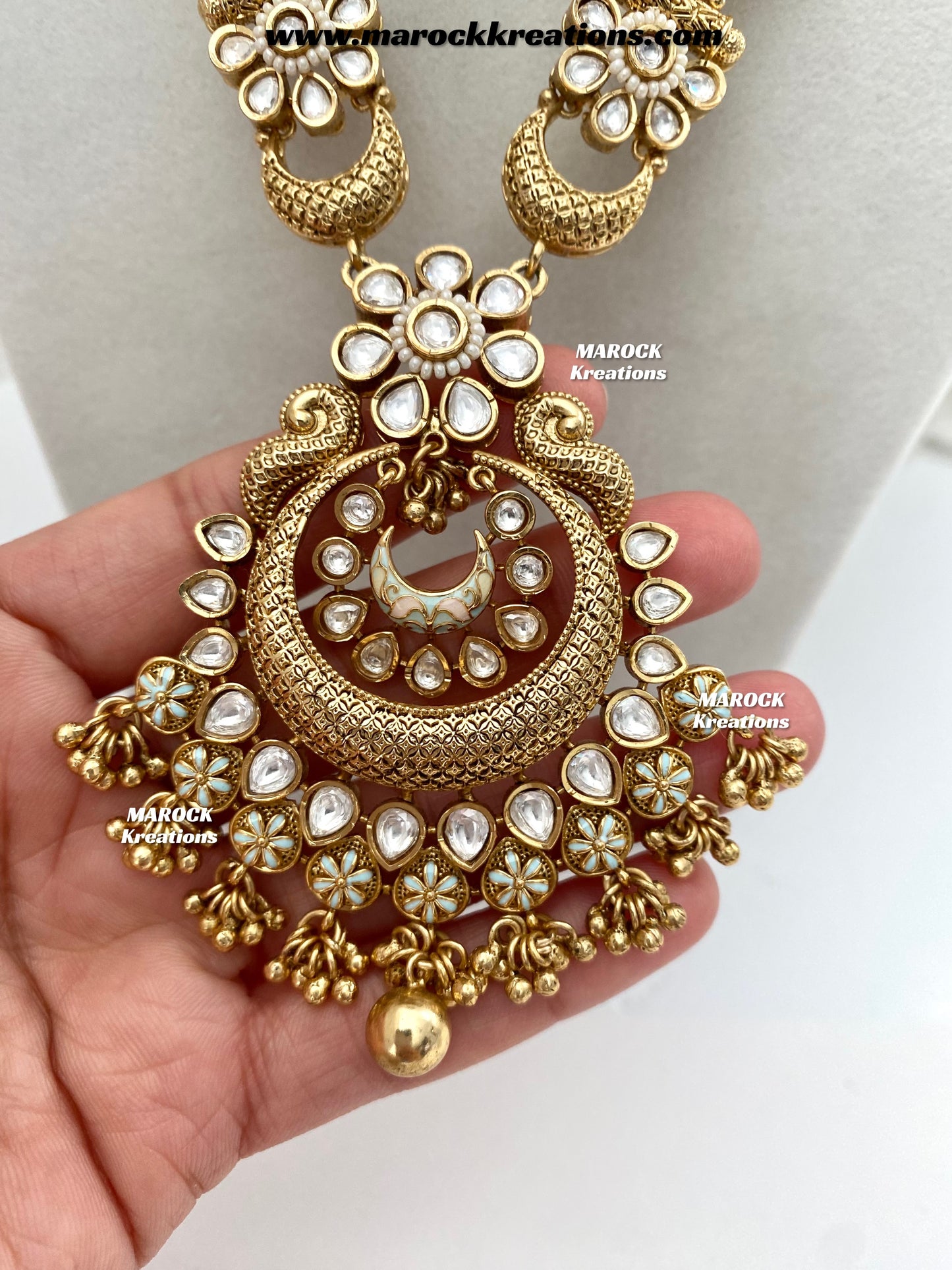 Nella Premium Quality Gold plated Kundan Meenakari exclusive long Necklace set/Rani haar set