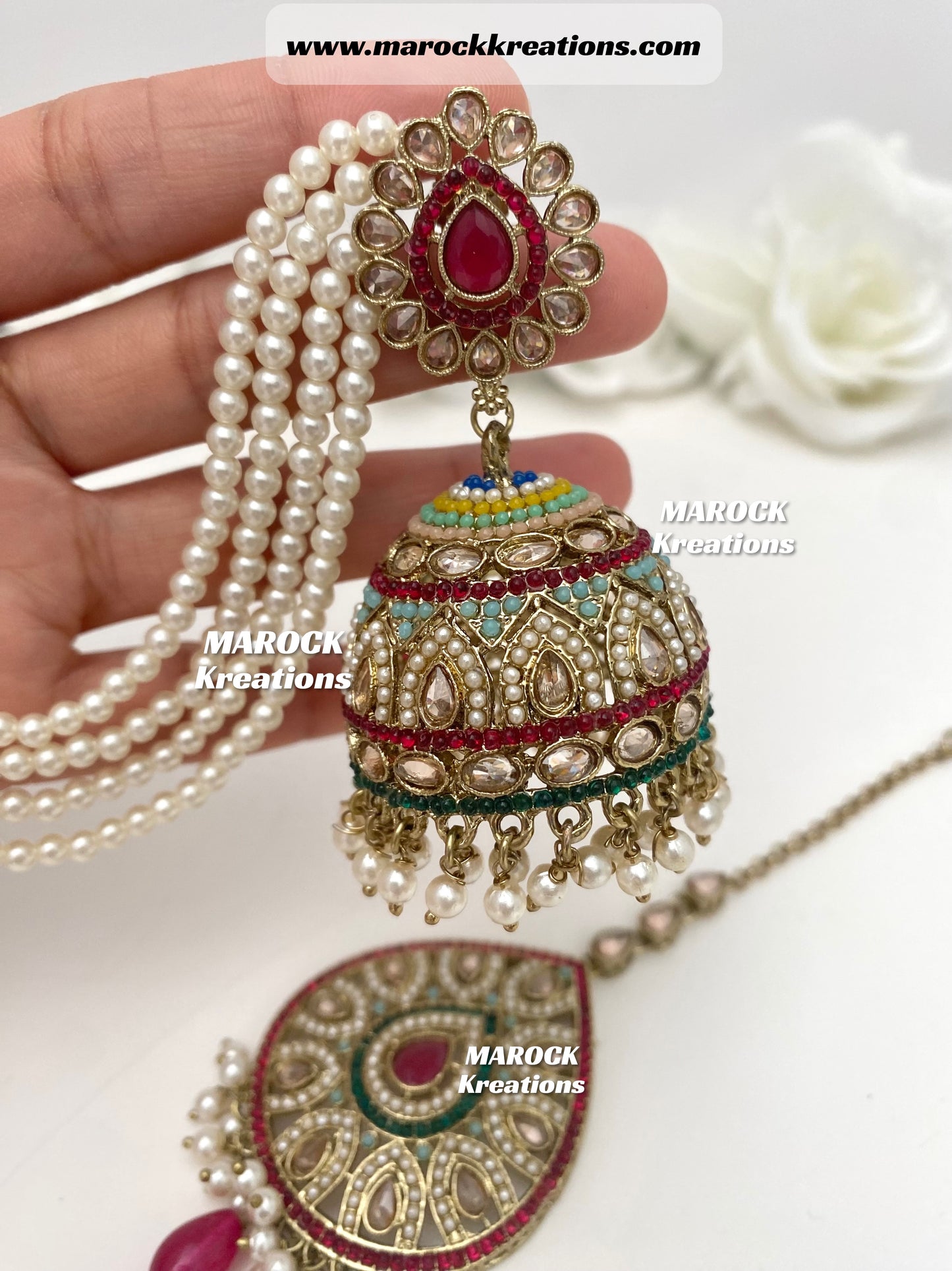 Sabiha Pakistani oversized Bahubali Jhumki Earrings and tikka set