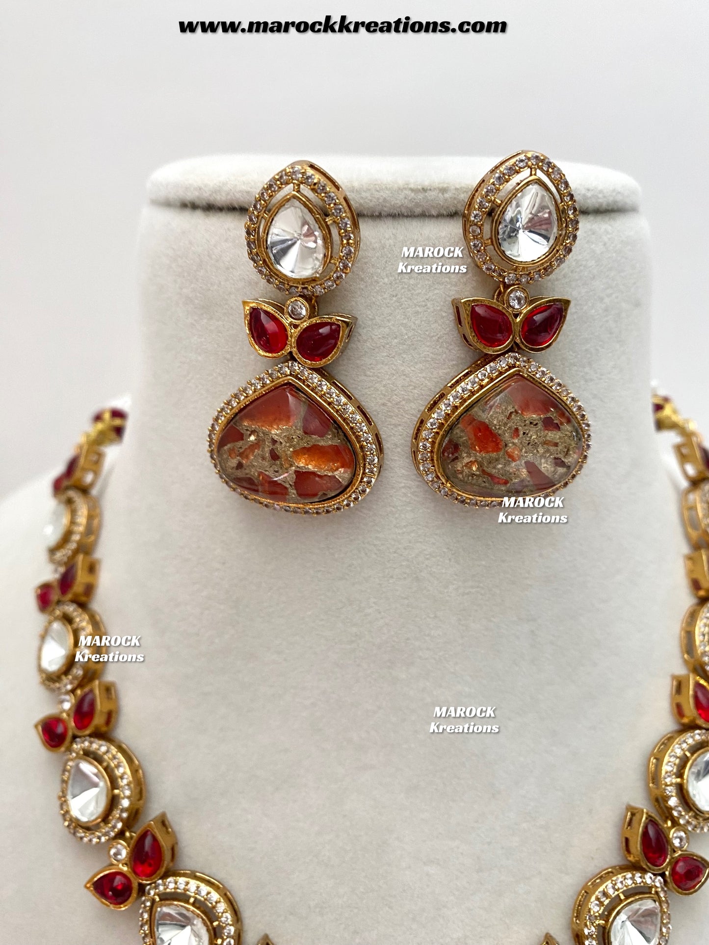 Narisha Premium Quality tyani inspired Kundan doublet stone Statement Necklace set