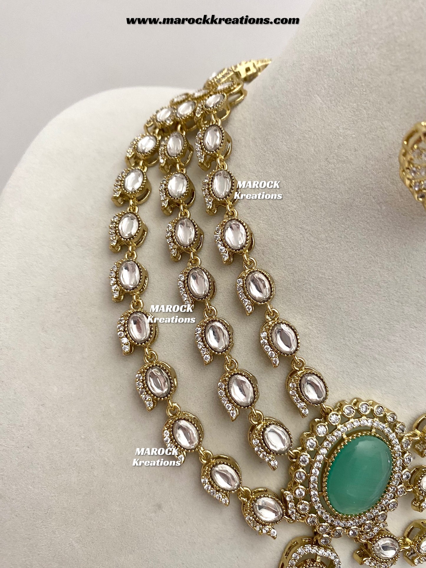 Salina Premium Quality Moissanite Kundan triple layer Necklace set