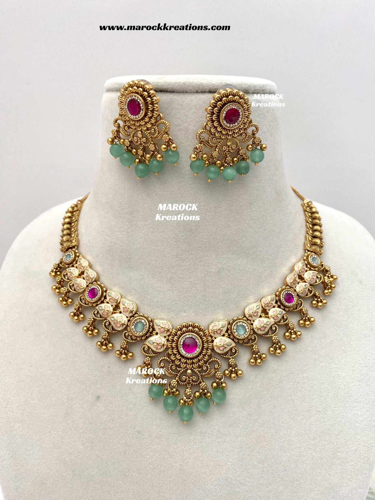 Mayuri Premium Quality Gold Plated Meenakari Rajwadi Necklace set