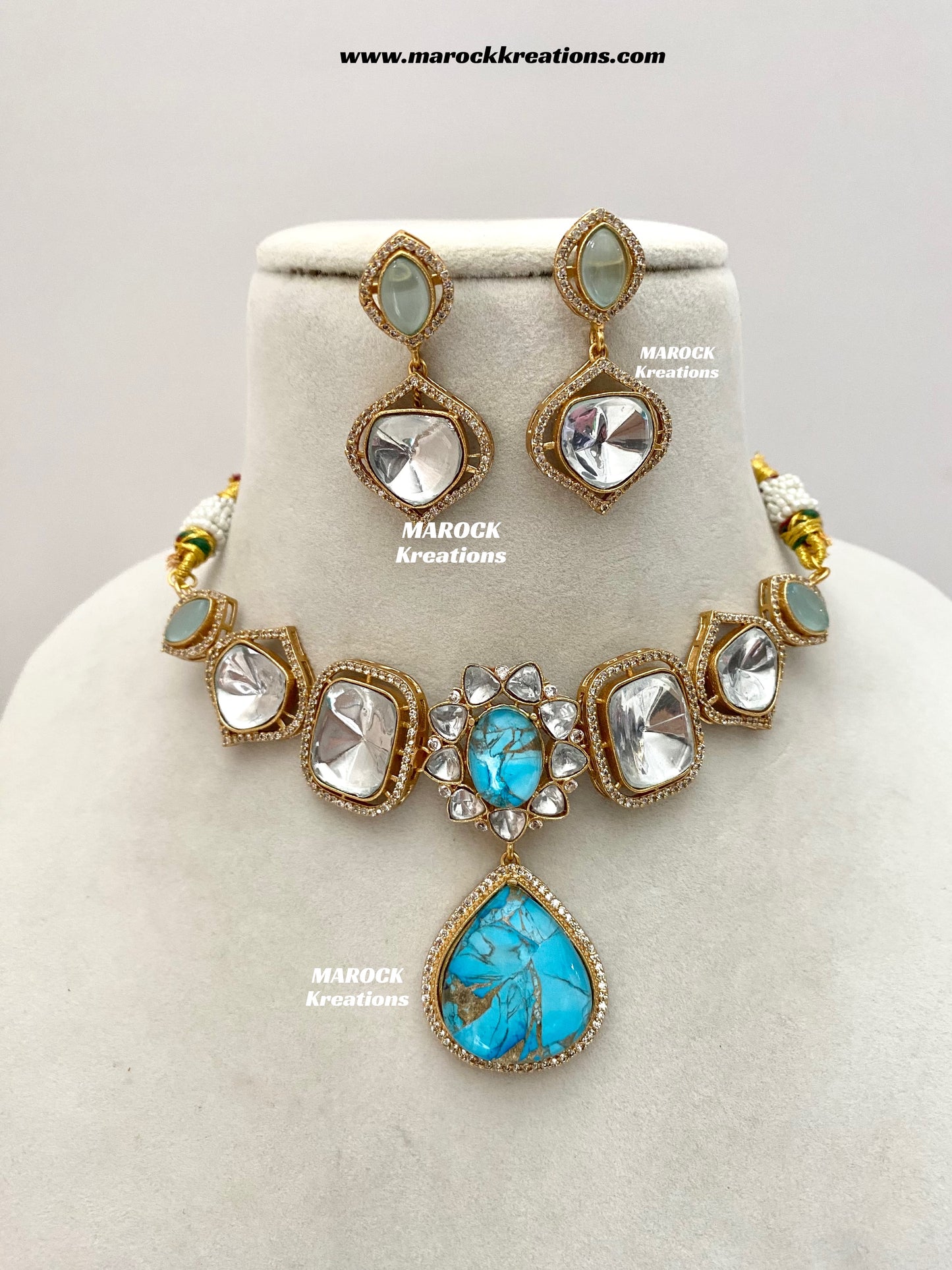 Kalpana Premium Quality Moissanite Kundan and doublet stone Statement Choker set