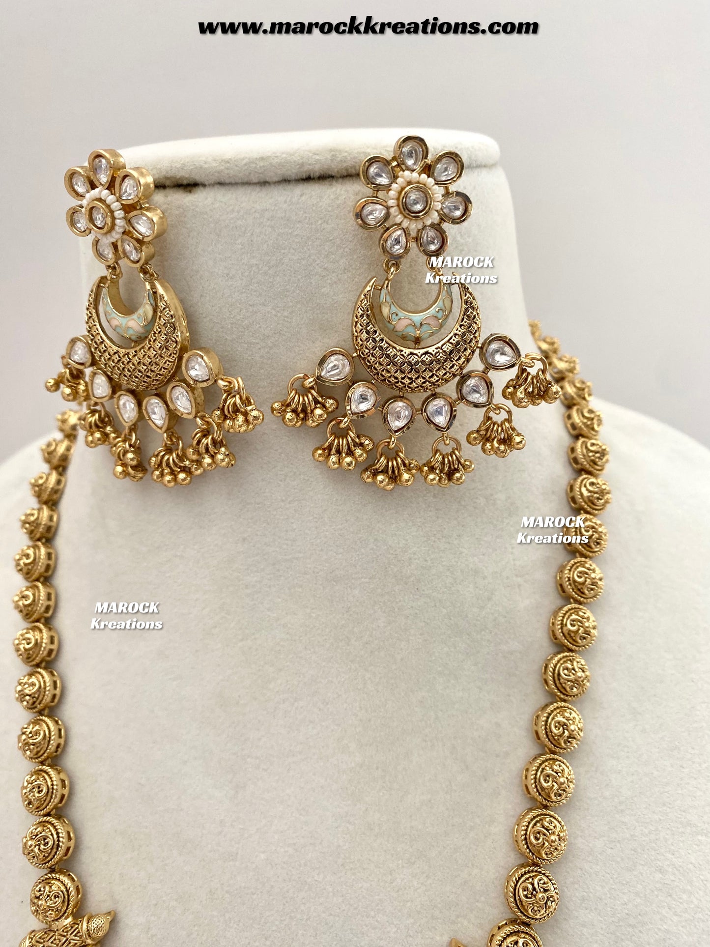 Nella Premium Quality Gold plated Kundan Meenakari exclusive long Necklace set/Rani haar set