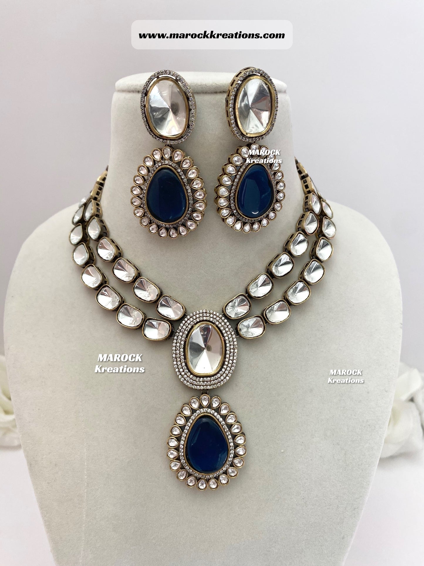 Premium Quality uncut Kundan Moissanite Necklace set