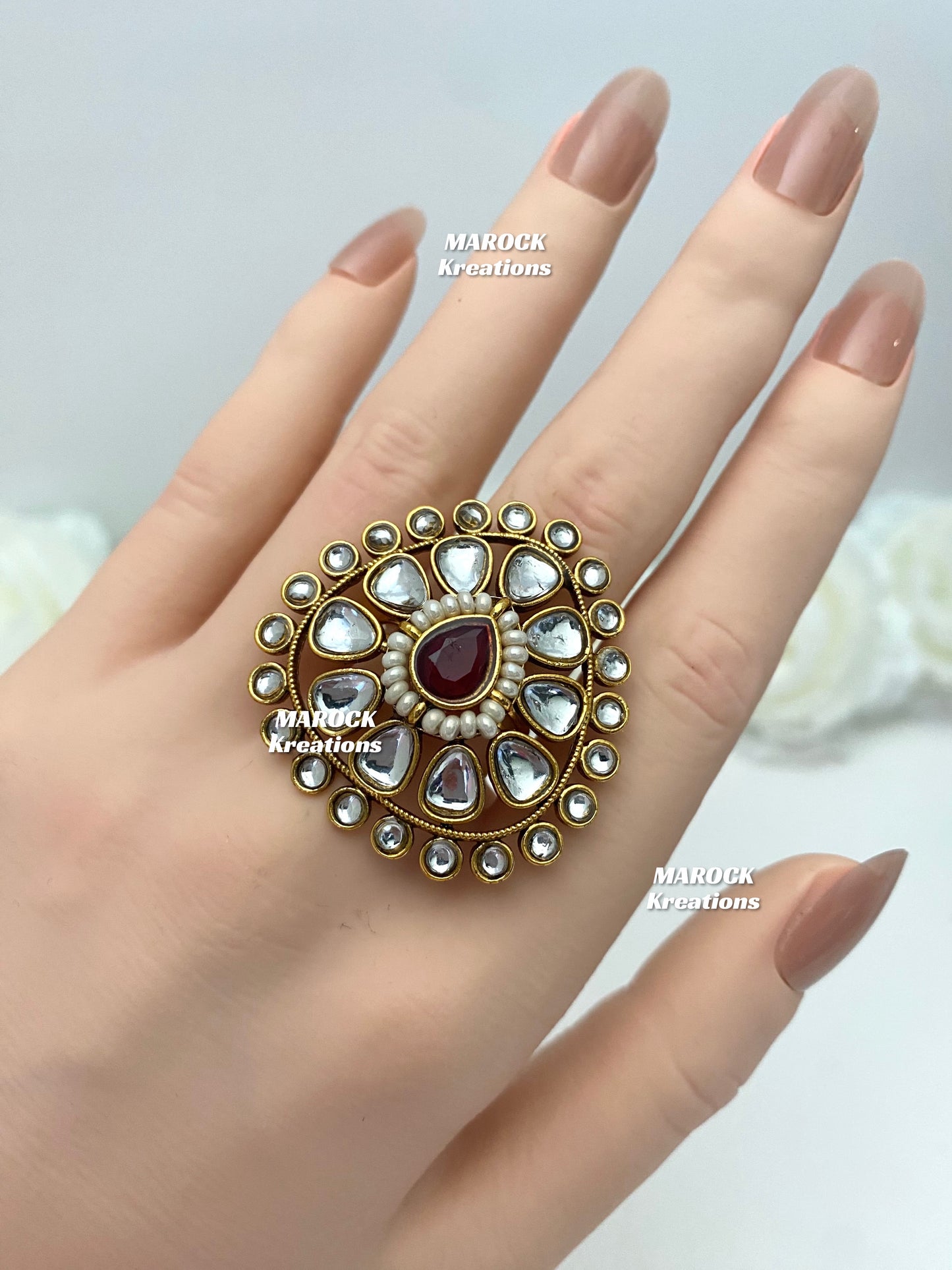Premium Quality Kundan Statement adjustable Finger Ring
