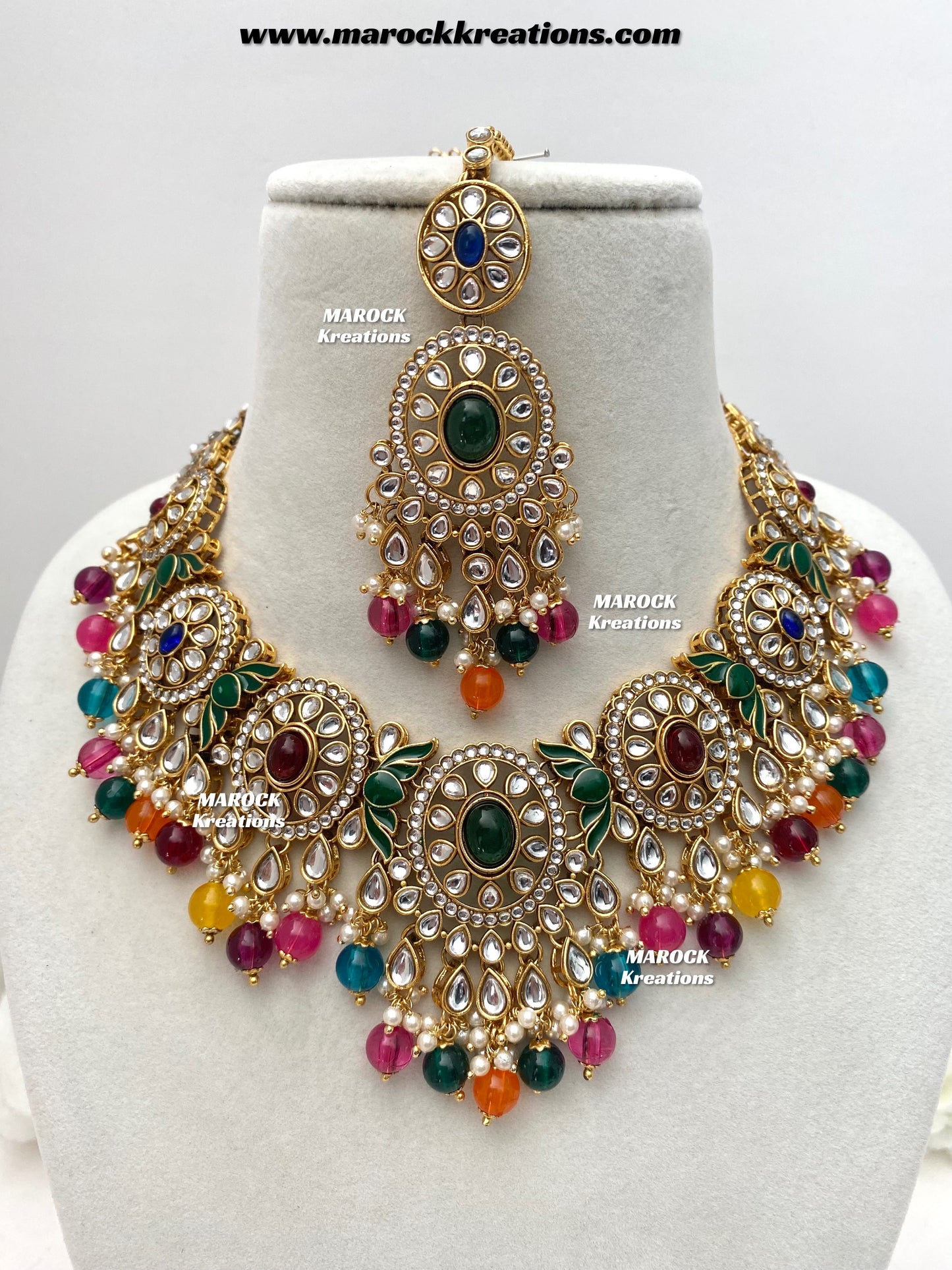 Iqra Premium Quality Kundan Meenakari Statement Necklace set