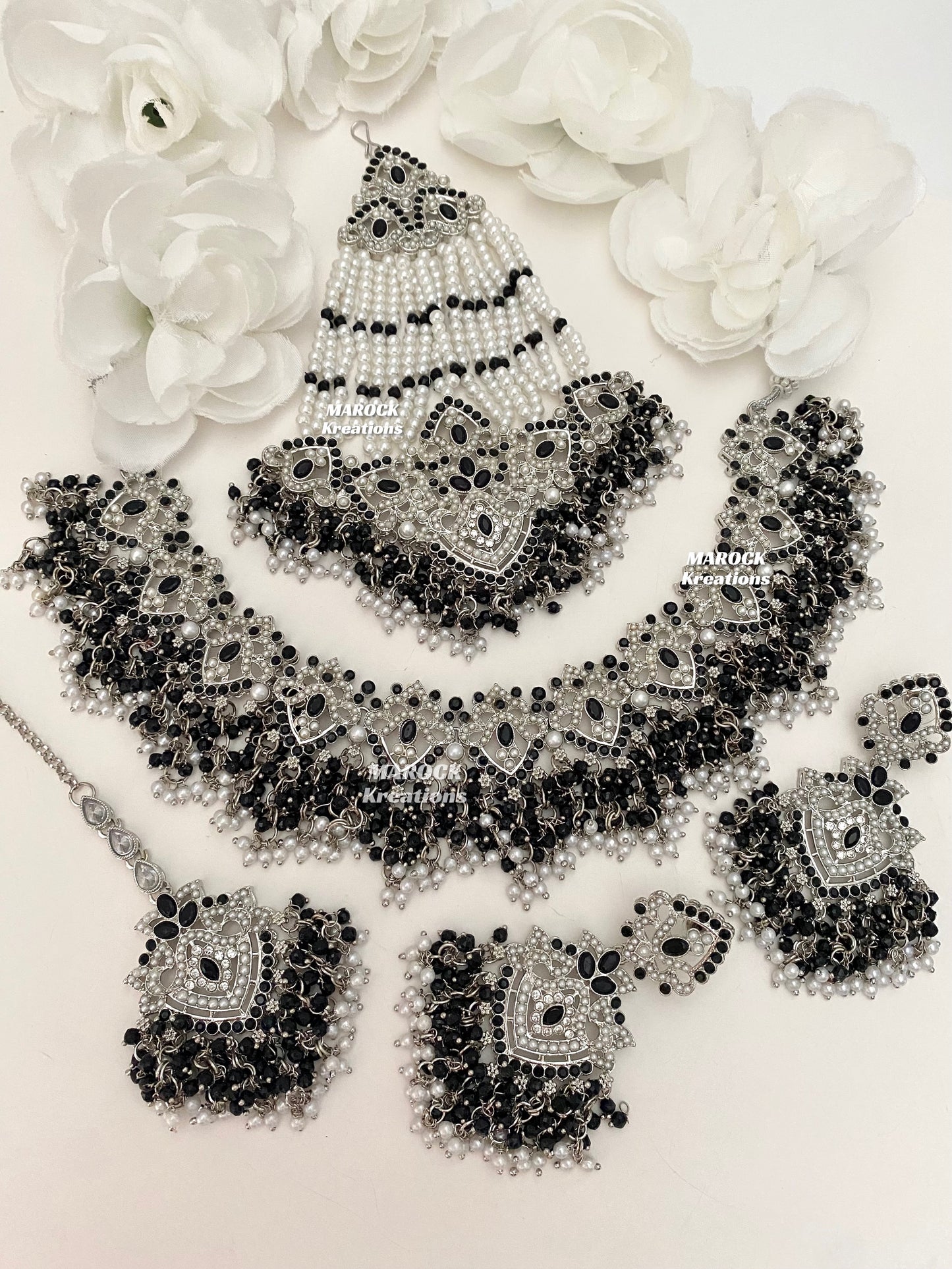 Aisha Silver Pakistani Necklace set with Passa/Jhoomer