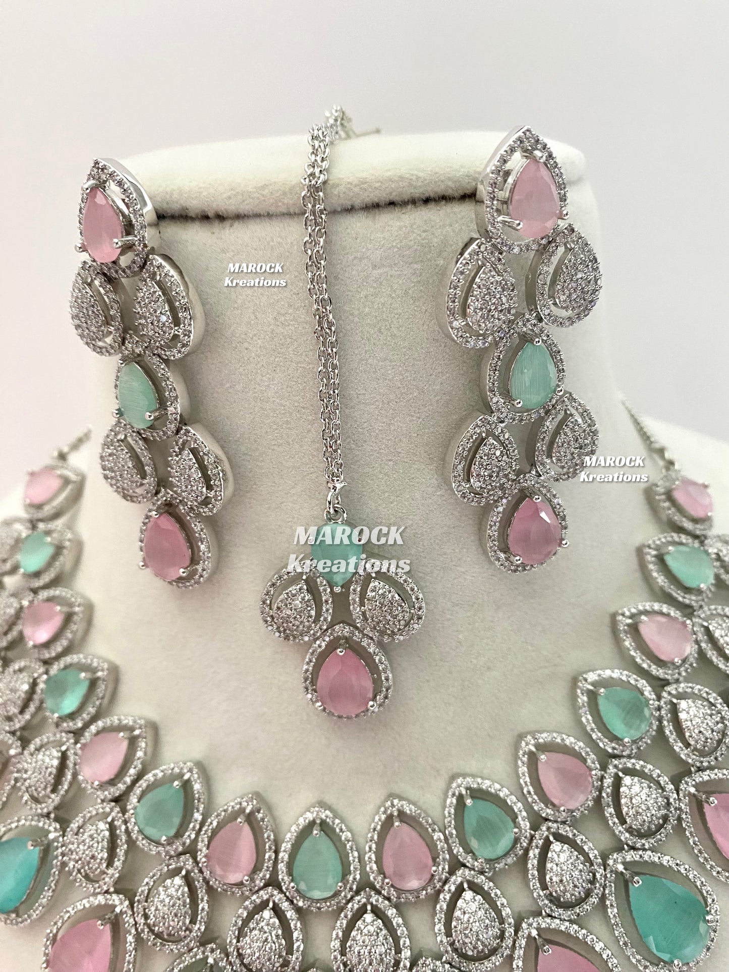 Laura Silver American Diamond Necklace set