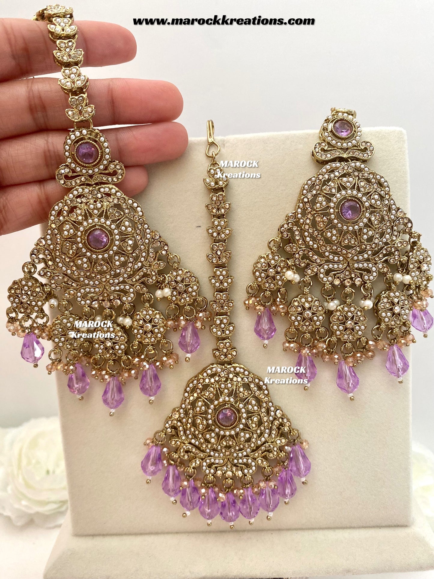 Sumona Polki Earrings (attached saharey) and tikka set