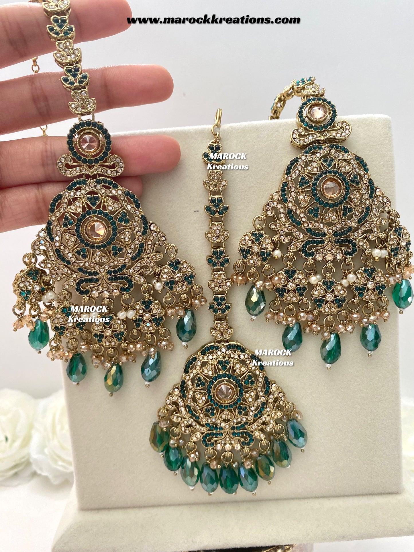 Sumona Polki Earrings (attached saharey) and tikka set
