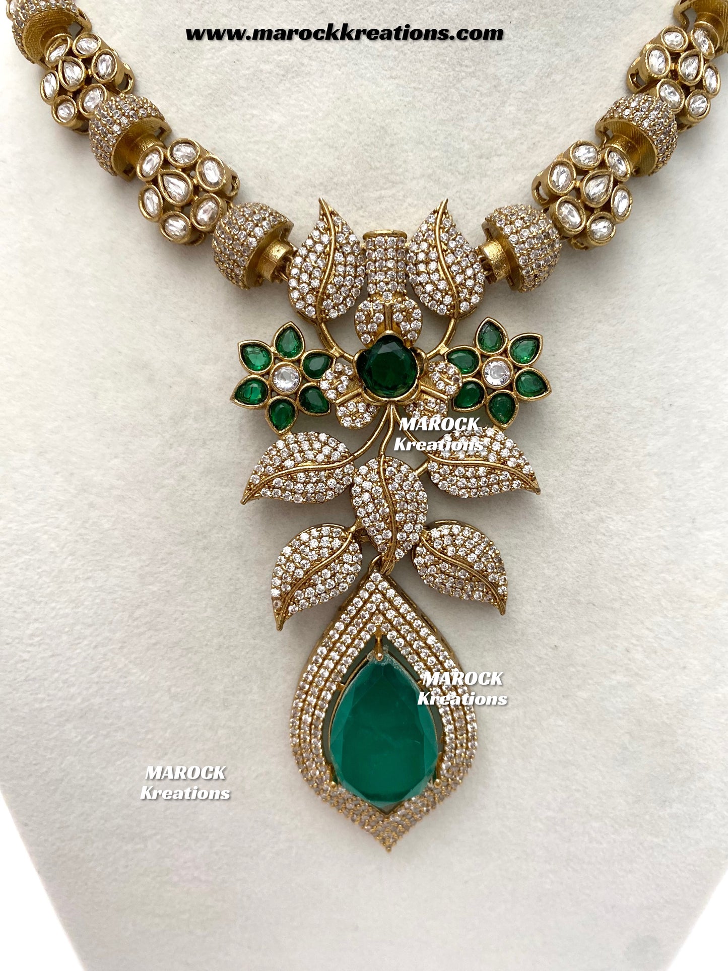 Milly Premium Quality Moissanite Kundan and American diamond Statement necklace set