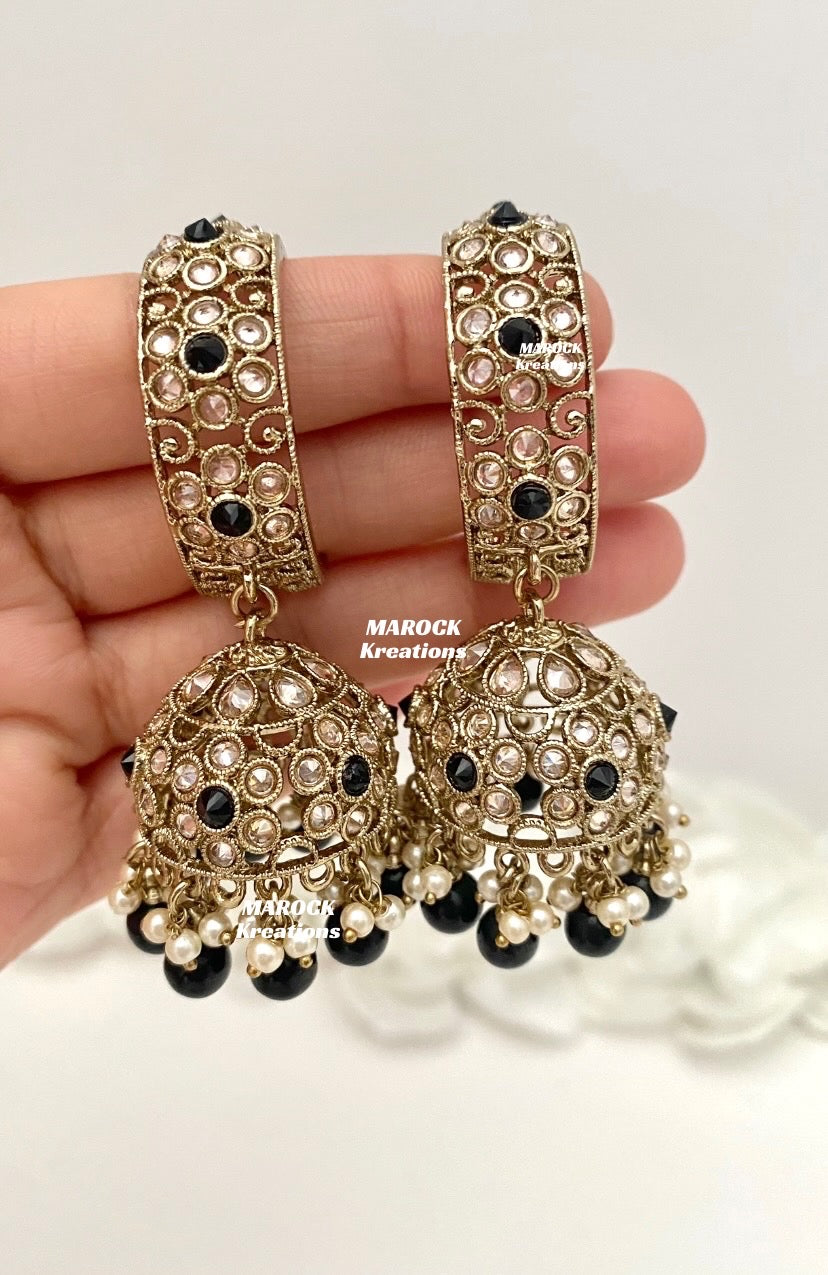 Rashmika Antique Gold Polki Baali Jhumki Earrings