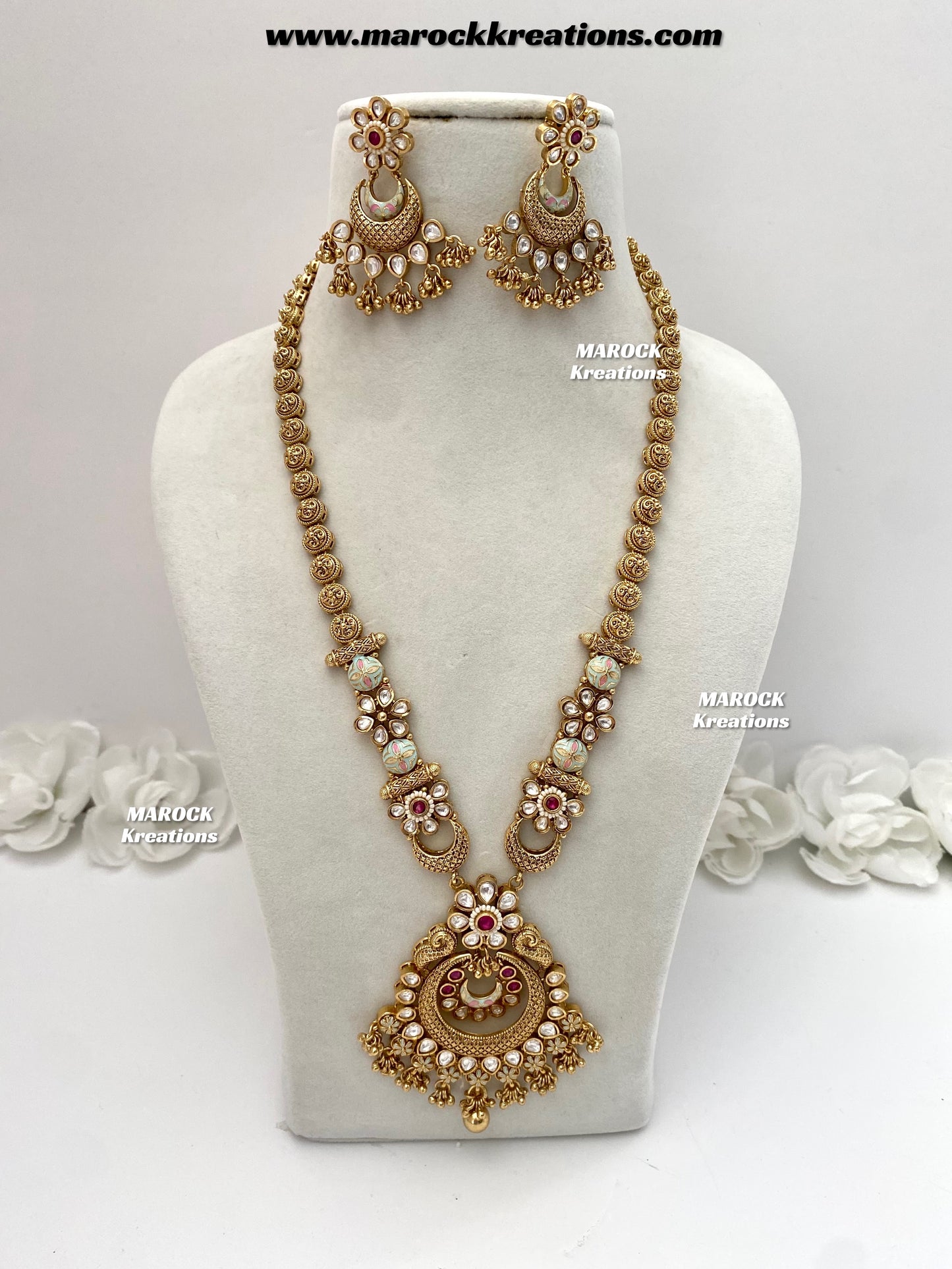 Nella Premium Quality Gold plated Kundan Meenakari exclusive long Necklace set/Rani haar set