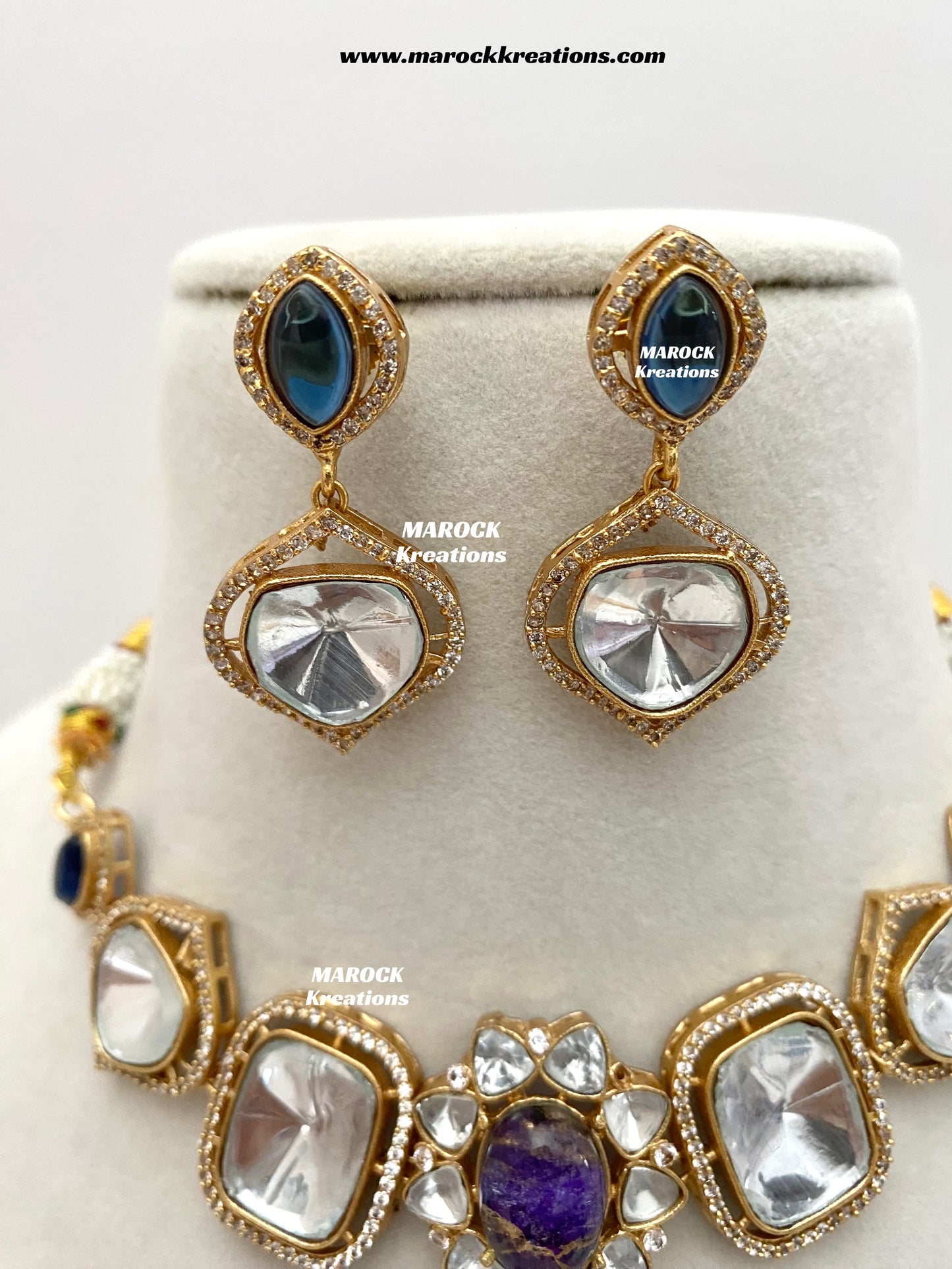 Kalpana Premium Quality Moissanite Kundan and doublet stone Statement Choker set