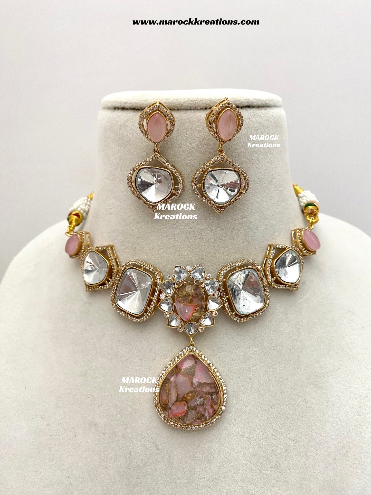 Kalpana Premium Quality Moissanite Kundan and doublet stone Statement Choker set