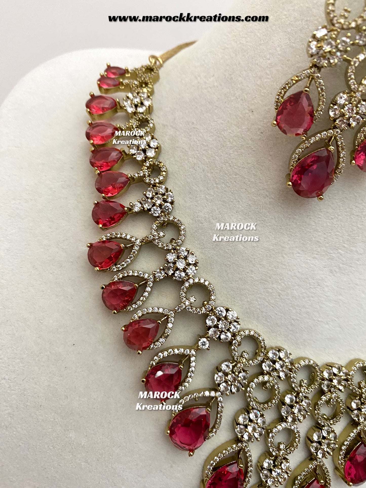 Anshika Antique Gold American Diamond Statement Necklace set