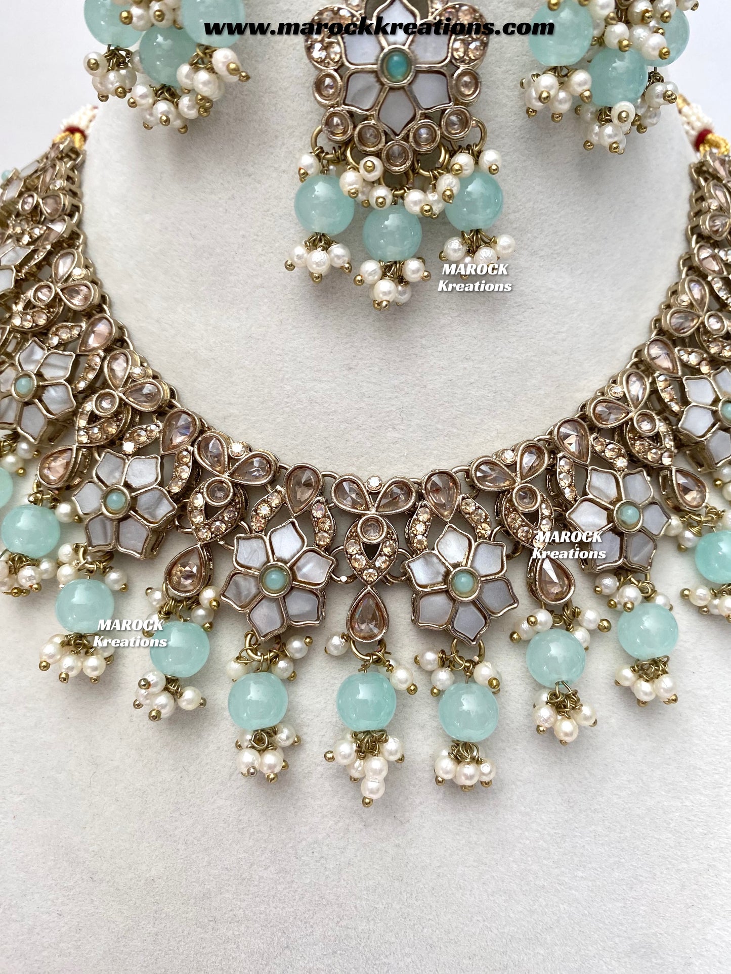 Arpan Antique Gold Polki MOP Statement Necklace set