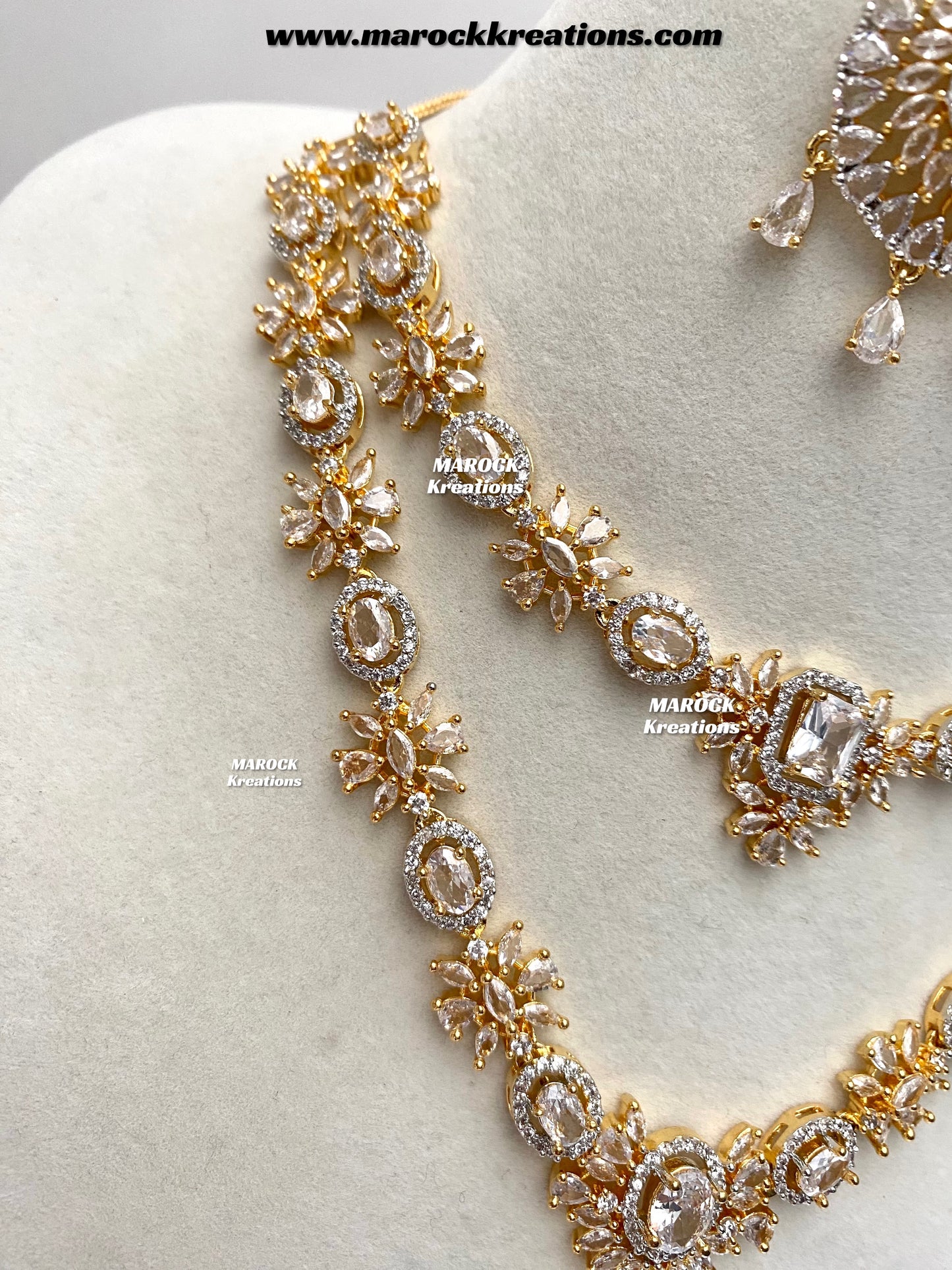 Farhat Golden American Diamond Necklace set