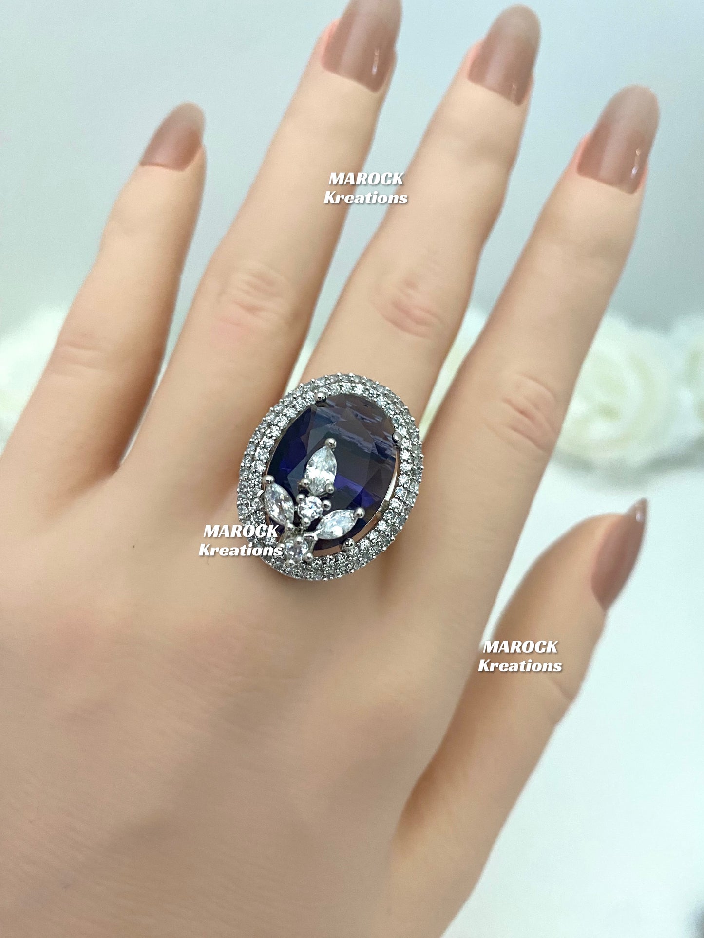 Silver American Diamond adjustable Finger Ring