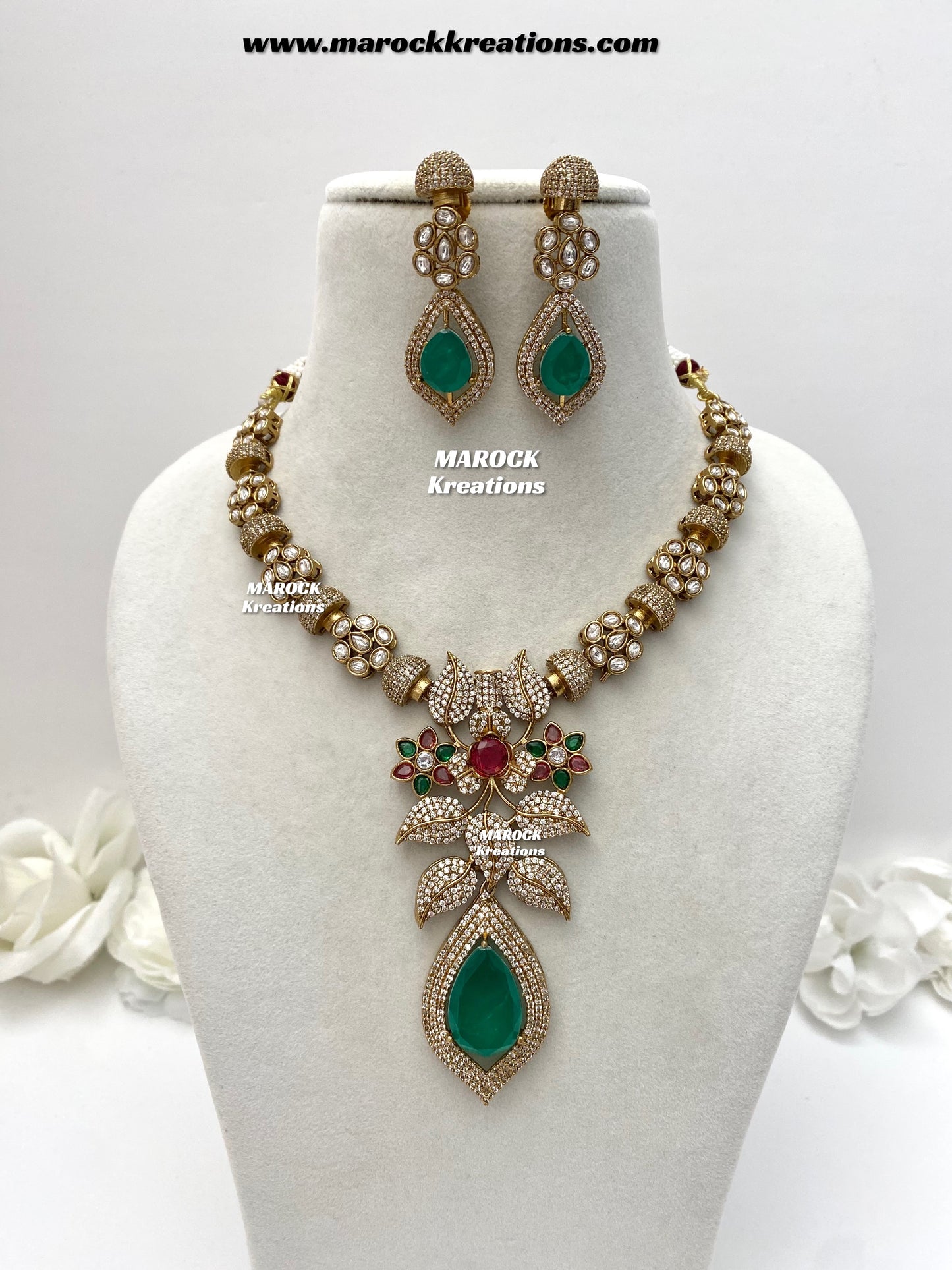 Milly Premium Quality Moissanite Kundan and American diamond Statement necklace set