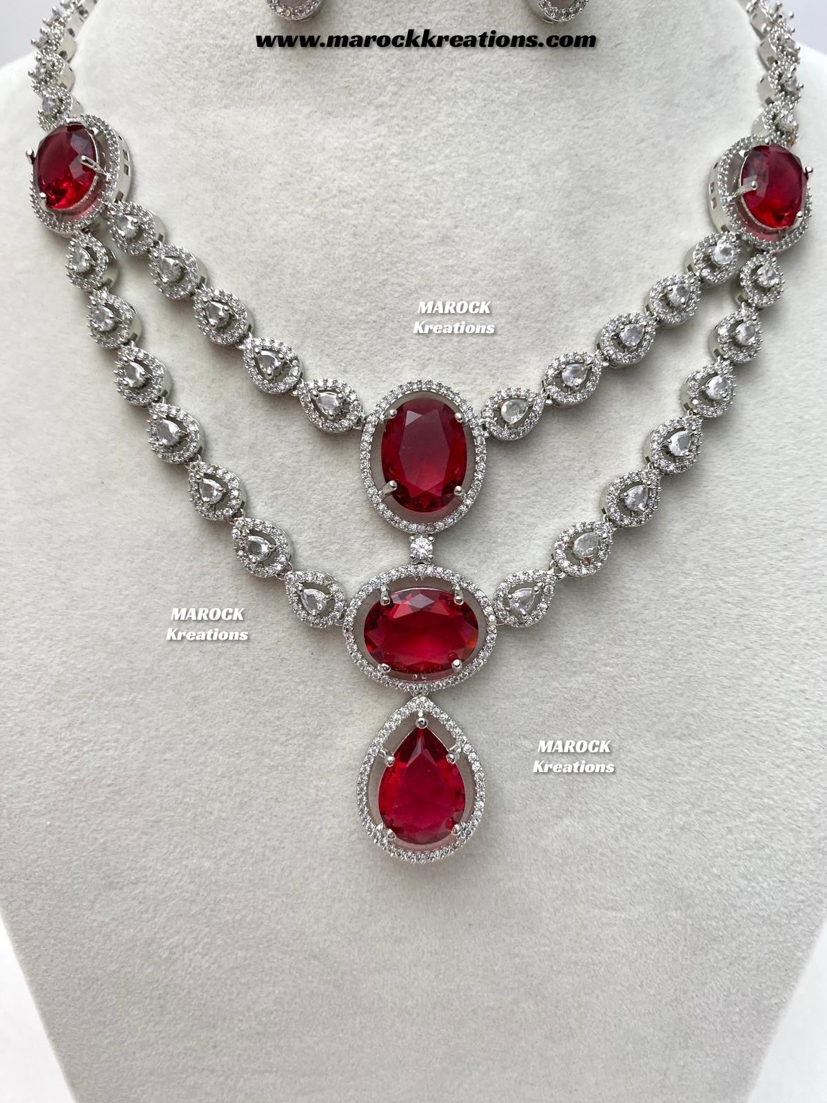 Zehra Silver American Diamond Double layer Necklace set