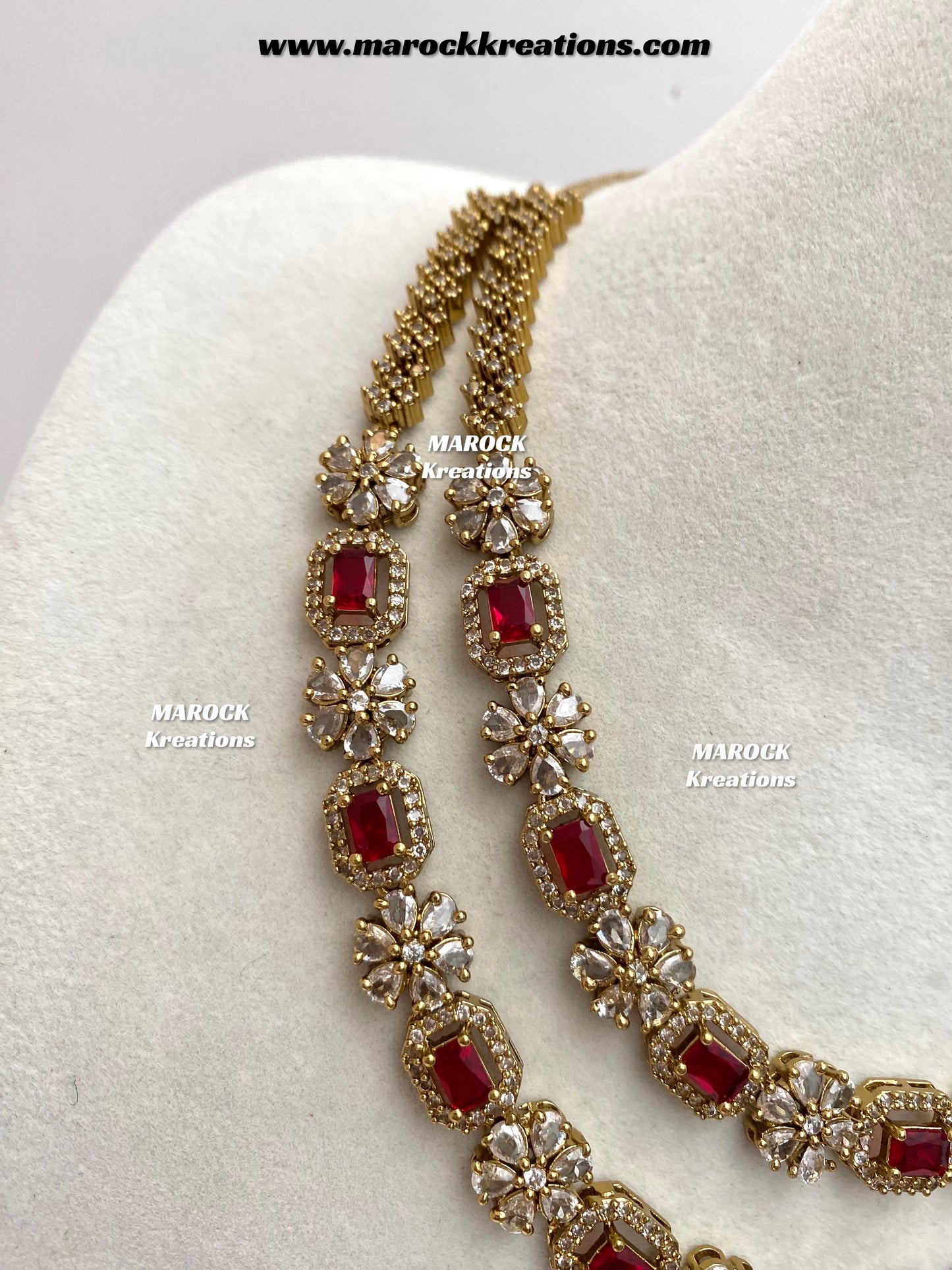 Sineka Antique Gold American Diamond double layer Statement Necklace set