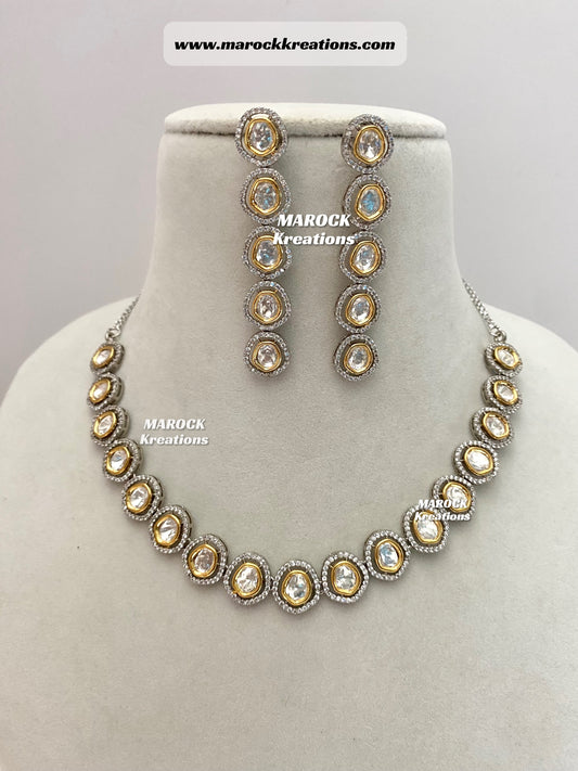 Tyani inspired Premium Quality dual tone uncut Kundan Necklace set
