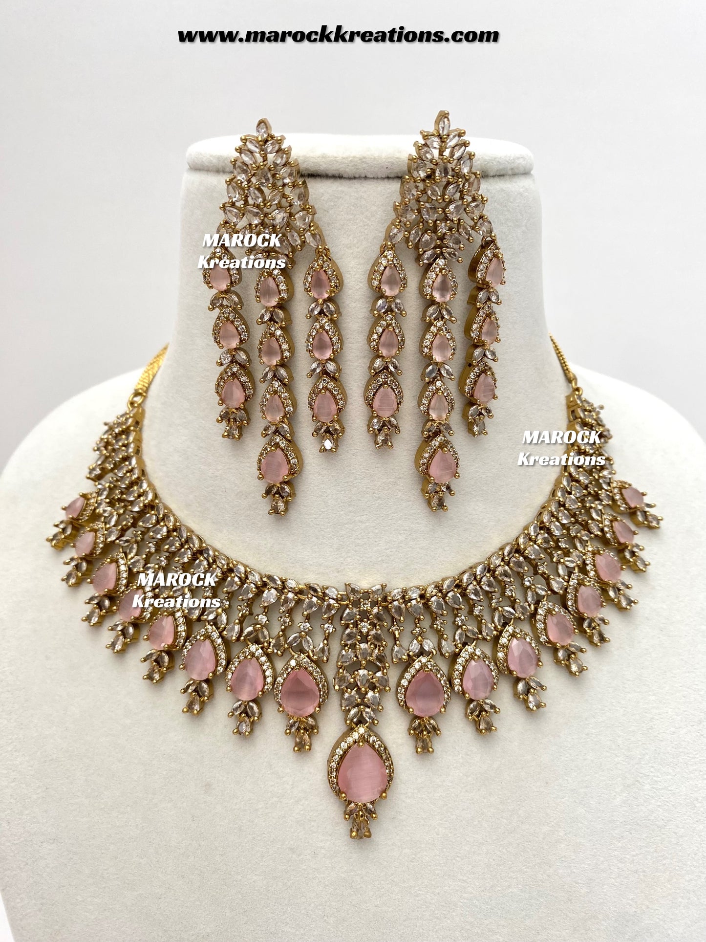 Naima Antique Gold American diamond Statement Necklace set