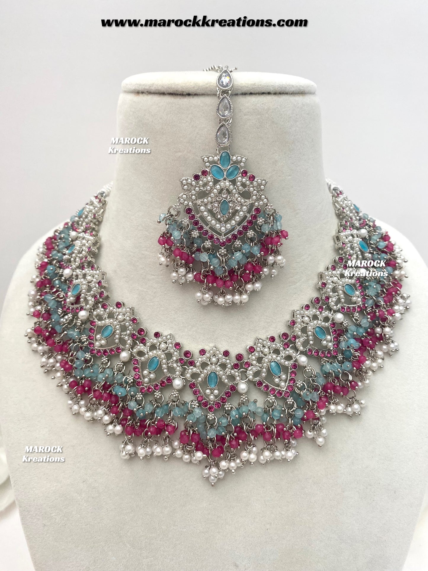 Aisha Silver Pakistani Necklace set with Passa/Jhoomer