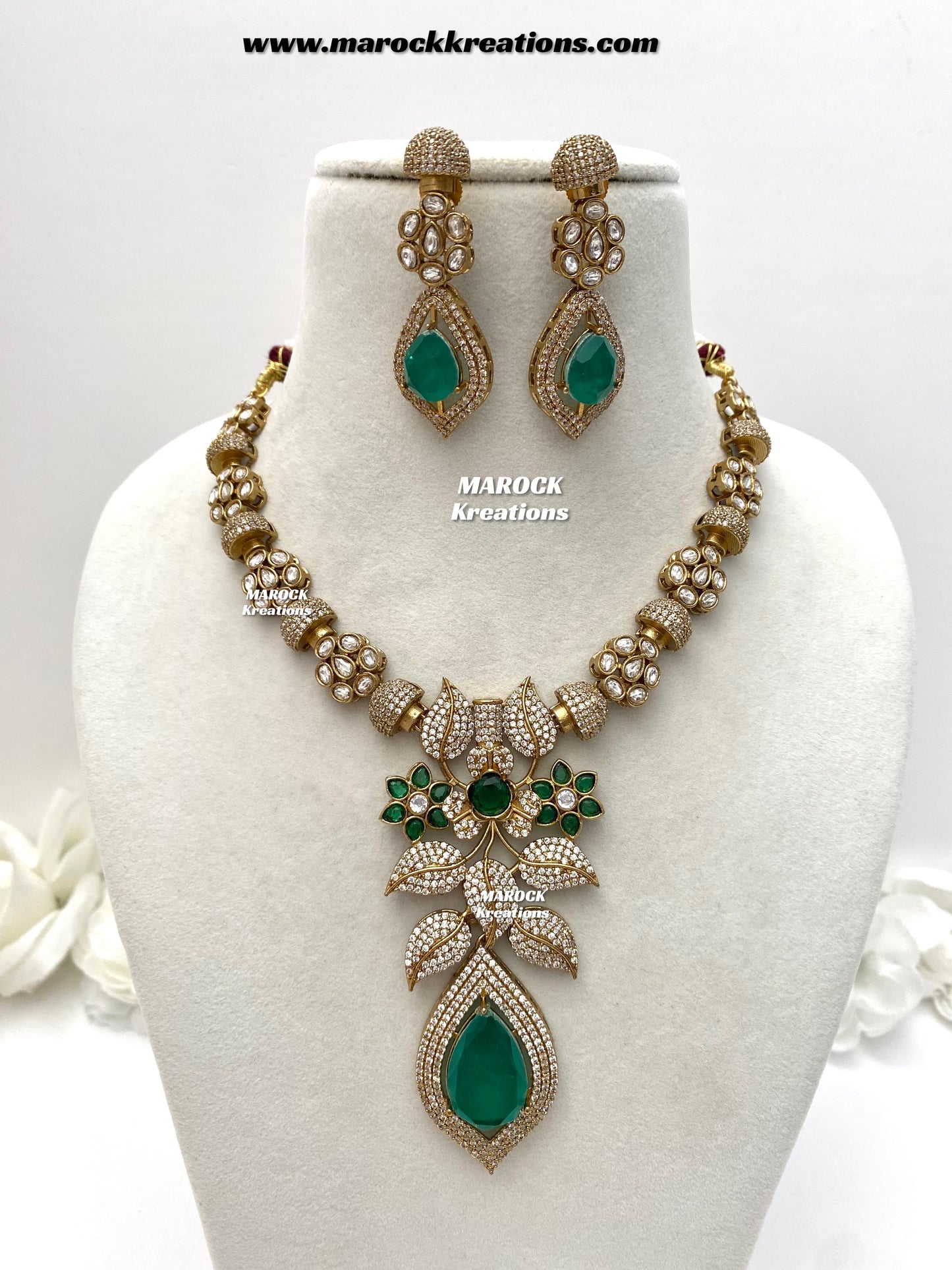 Milly Premium Quality Moissanite Kundan and American diamond Statement necklace set