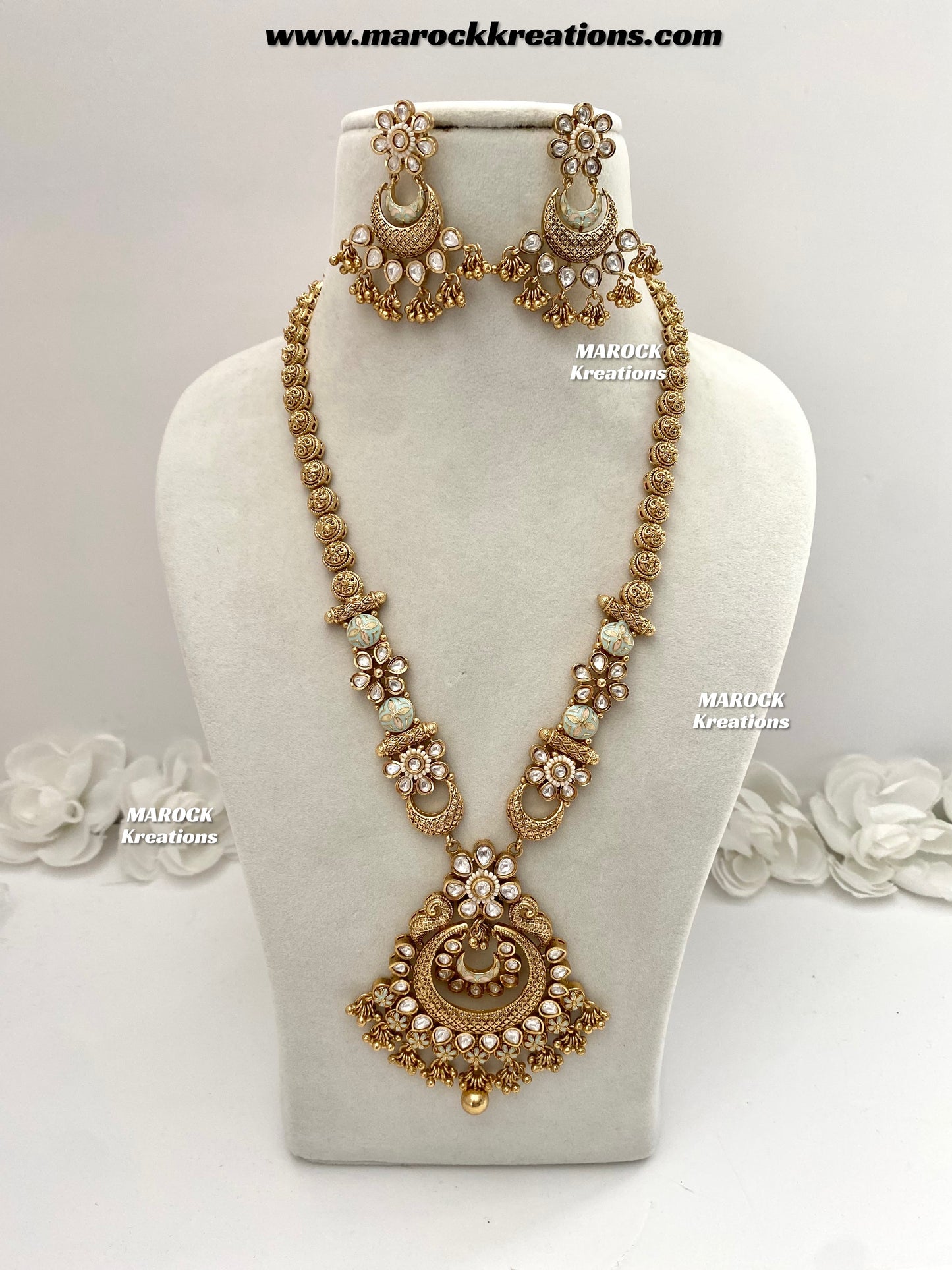 Nella Premium Quality Gold plated Kundan Meenakari exclusive long Necklace set/Rani haar set