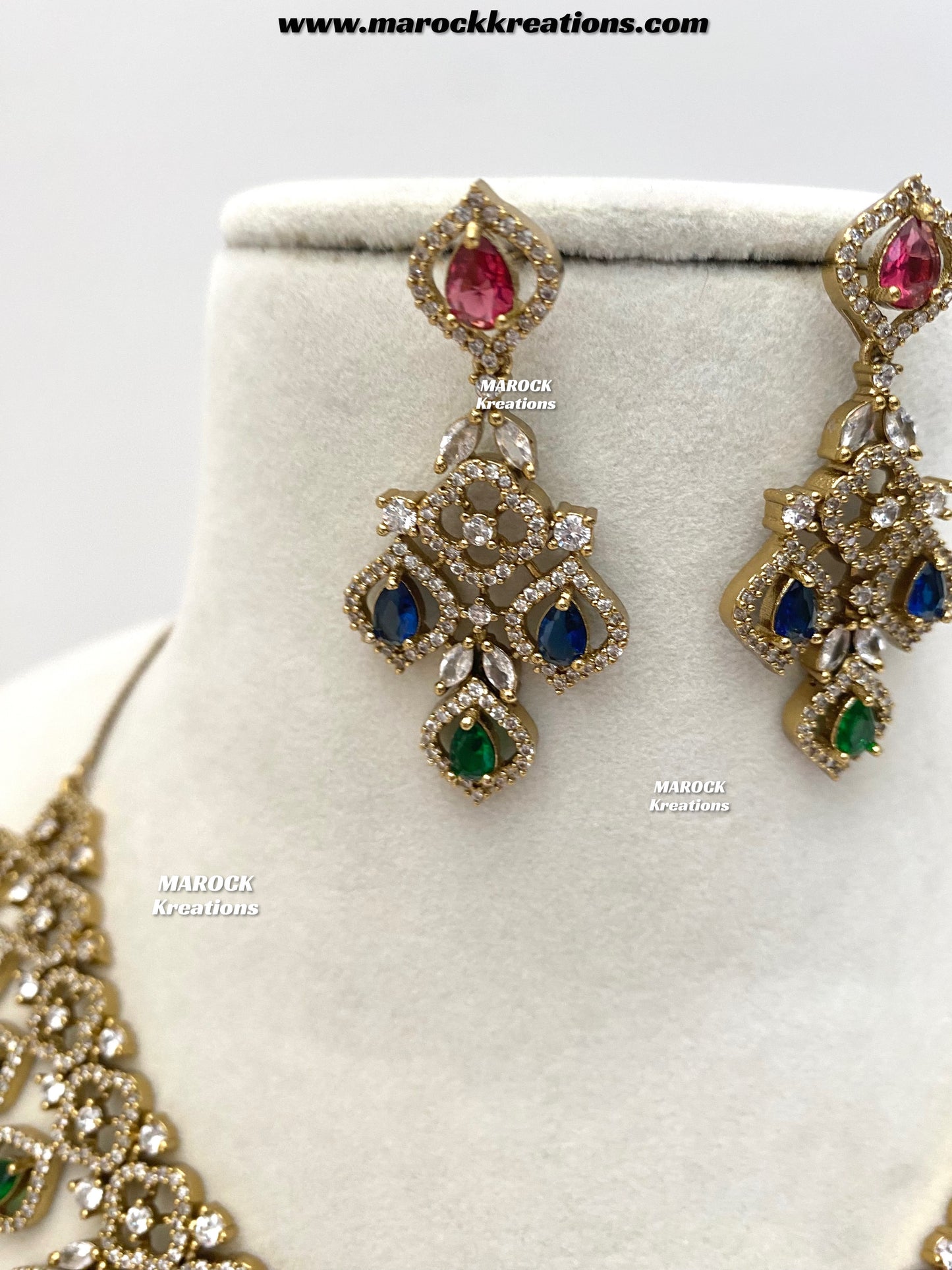 Maliha Antique Gold American Diamond Statement Necklace set