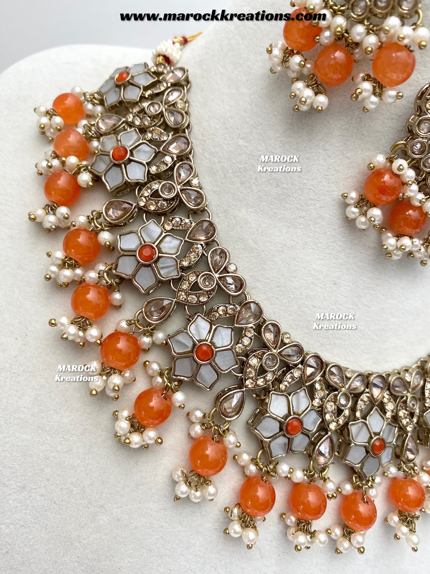 Arpan Antique Gold Polki MOP Statement Necklace set