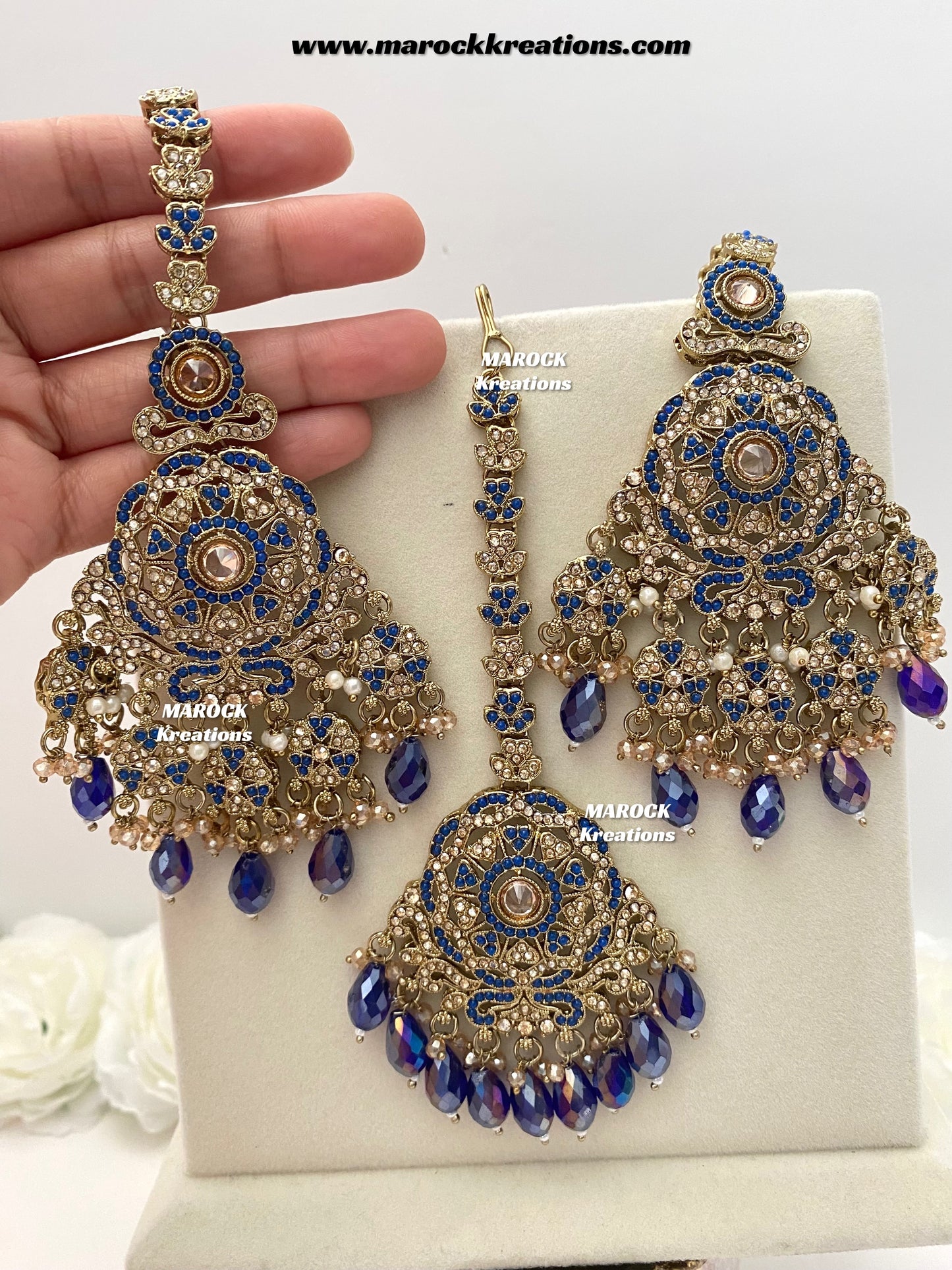 Sumona Polki Earrings (attached saharey) and tikka set