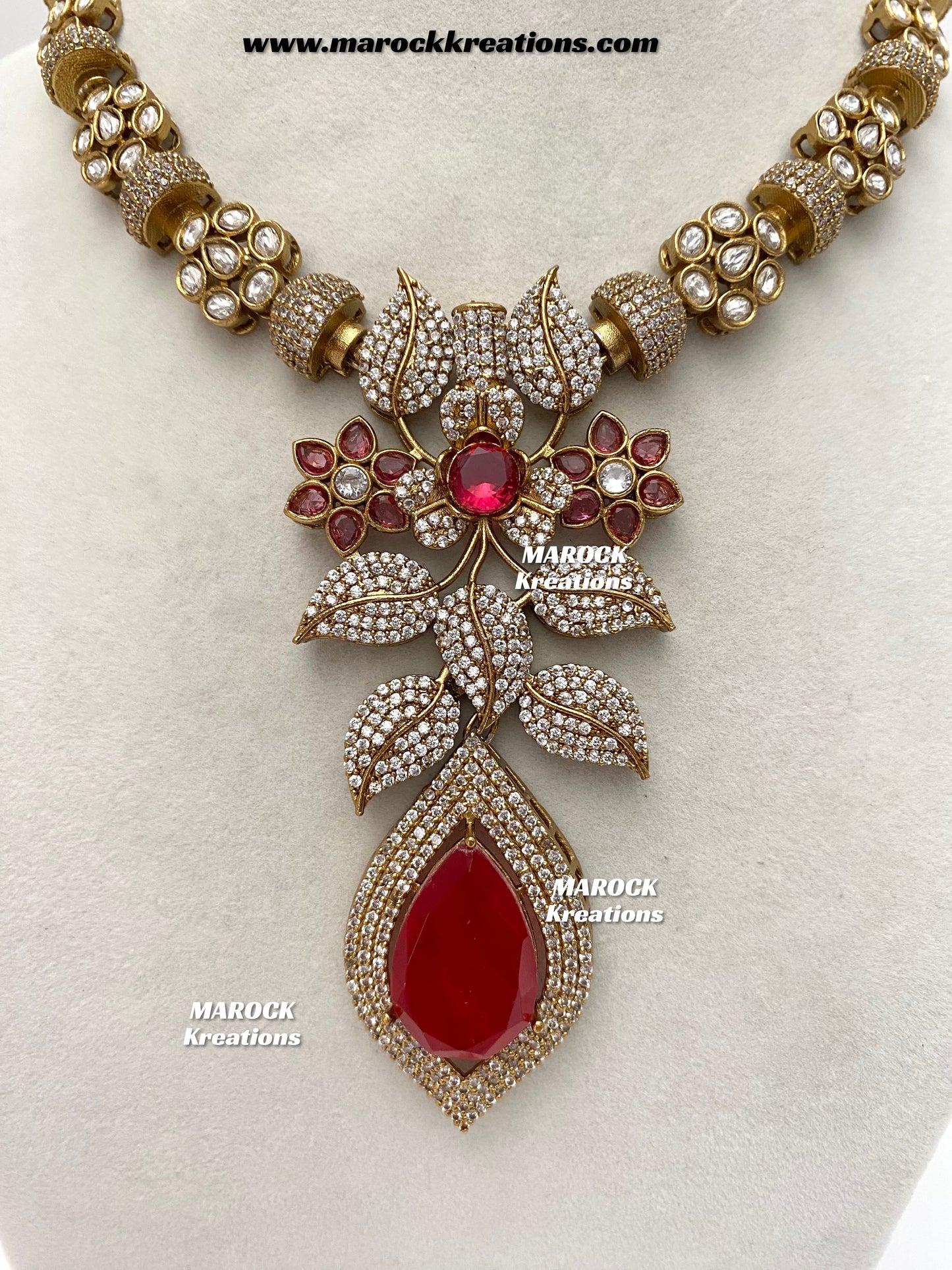 Milly Premium Quality Moissanite Kundan and American diamond Statement necklace set