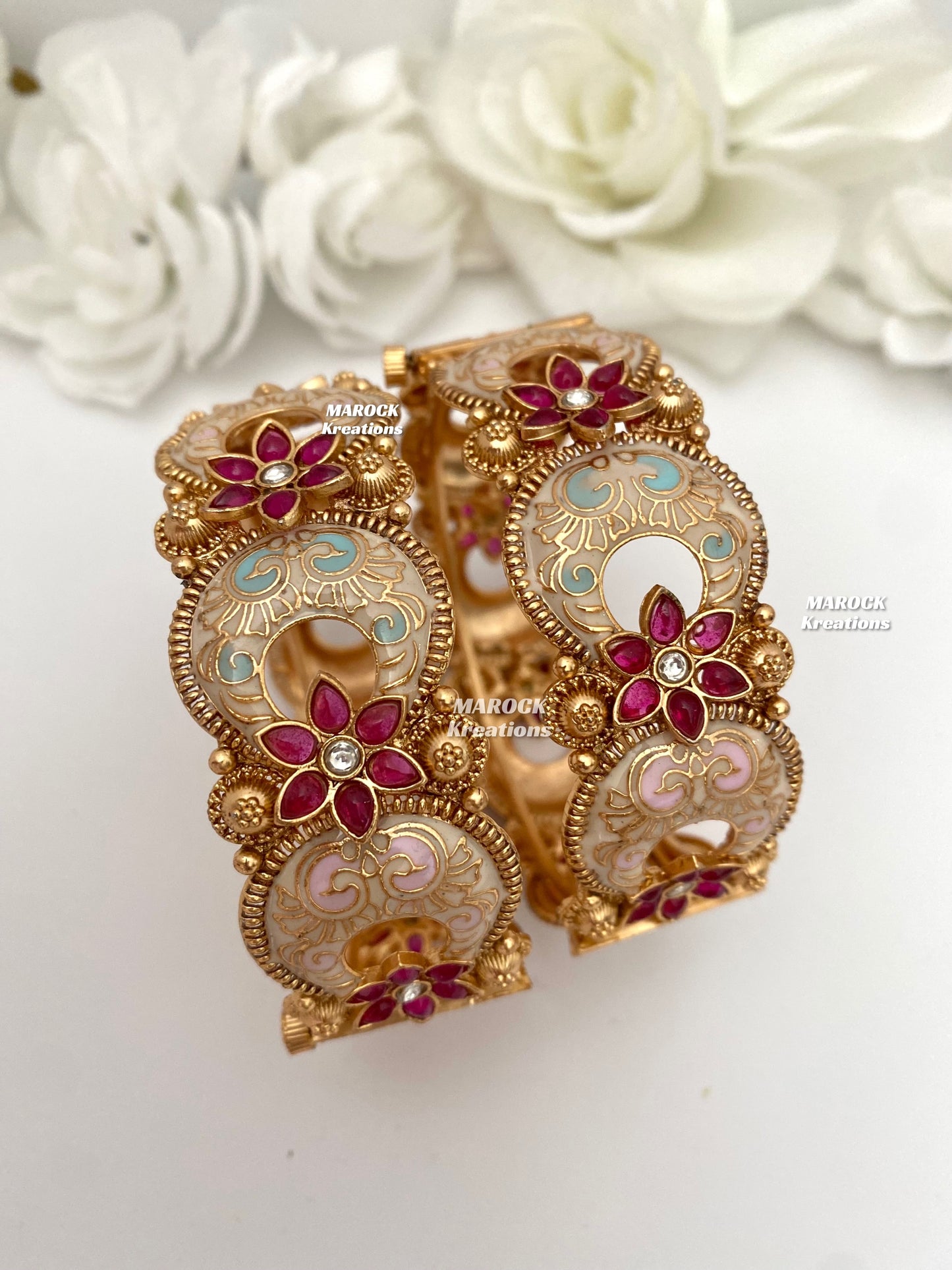 Dhvani Premium Quality Matt Finish Gold plated openable Meeankari Bangles/Kangan