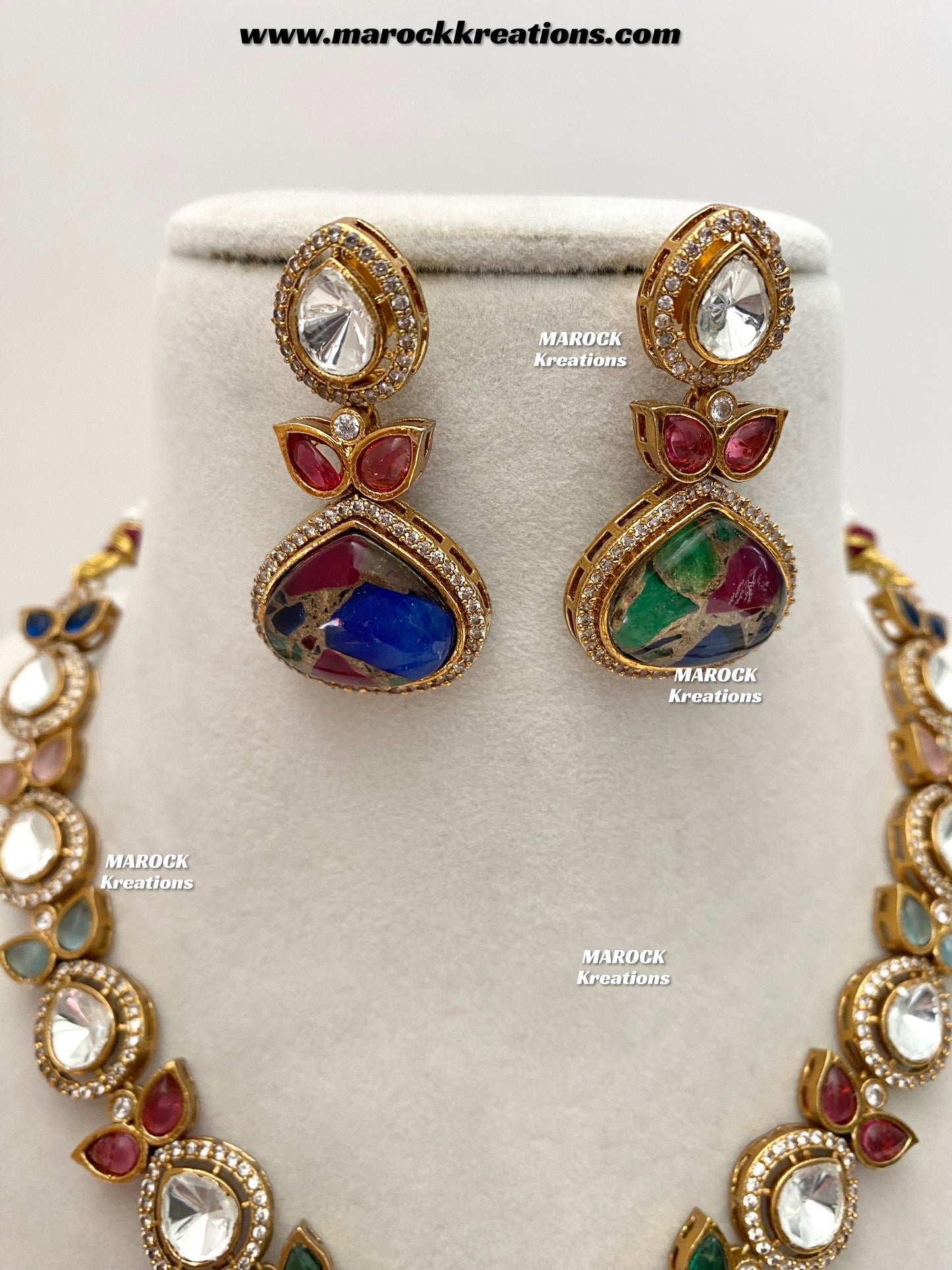 Narisha Premium Quality tyani inspired Kundan doublet stone Statement Necklace set