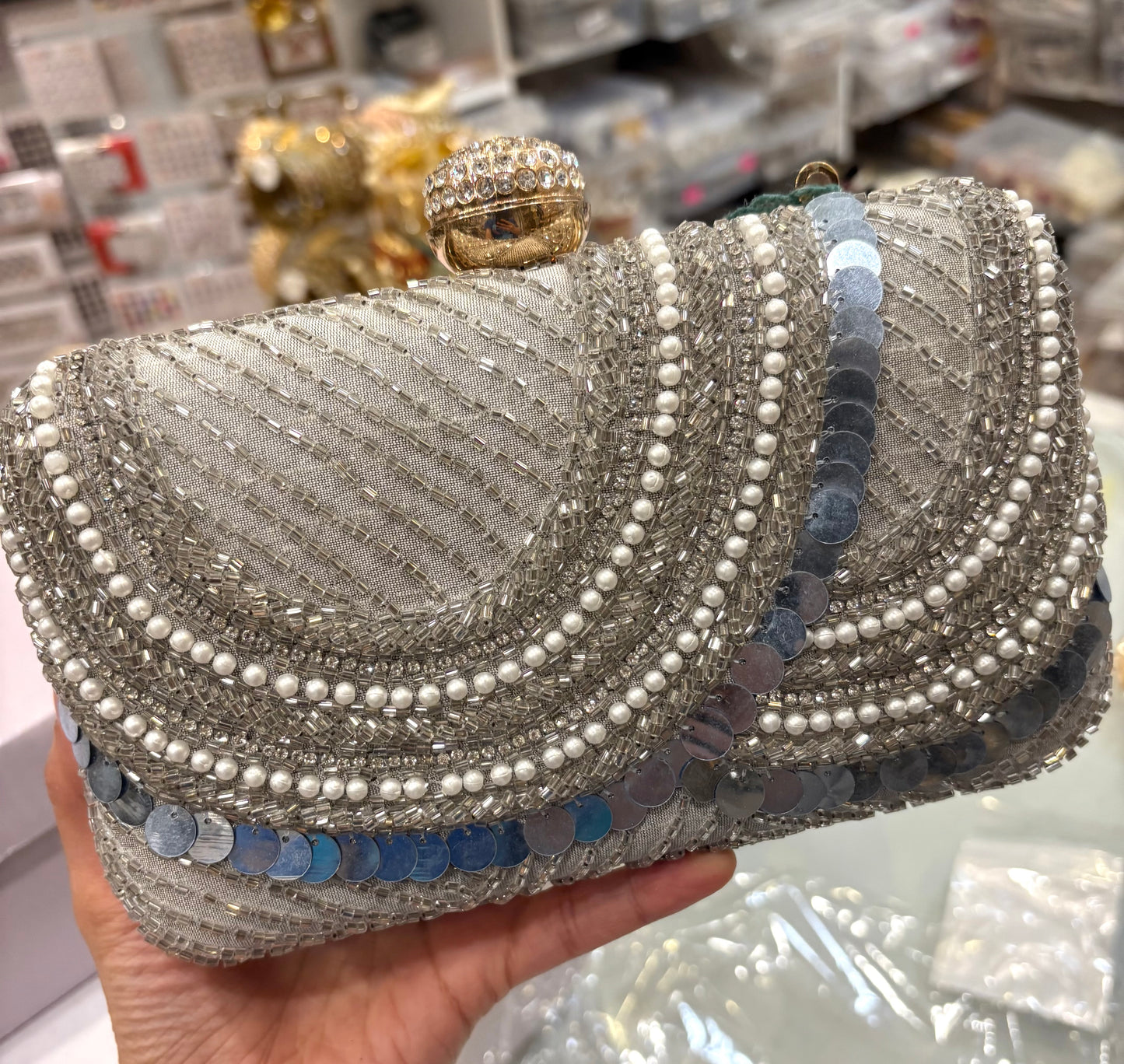 Handcrafted Grey Clutch (back side plain) Evening Bag/Purse/clutch comes with a shoulder string