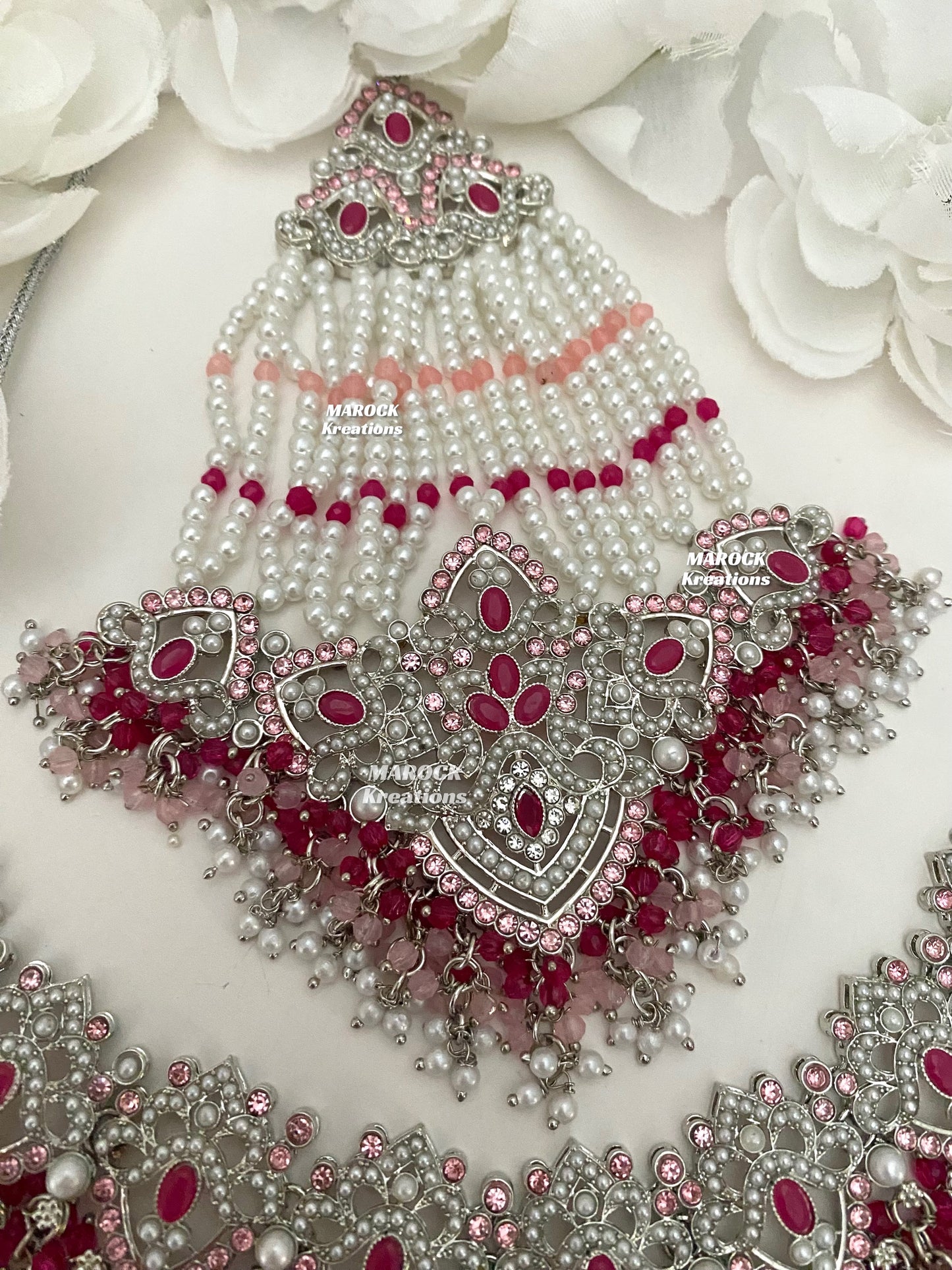 Aisha Silver Pakistani Necklace set with Passa/Jhoomer