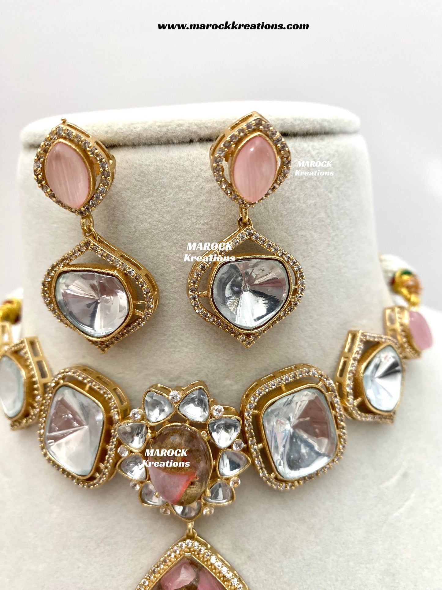 Kalpana Premium Quality Moissanite Kundan and doublet stone Statement Choker set
