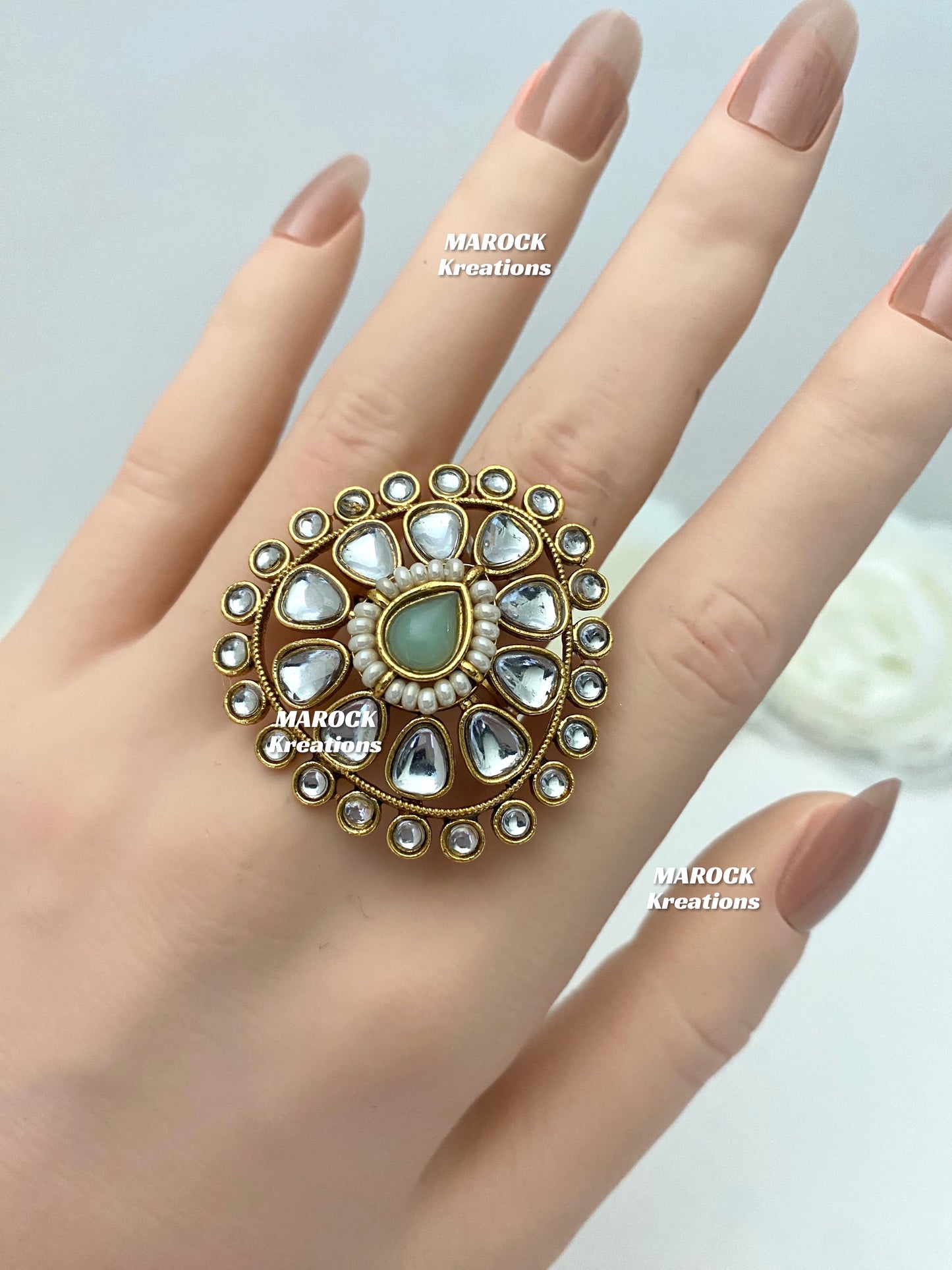 Premium Quality Kundan Statement adjustable Finger Ring