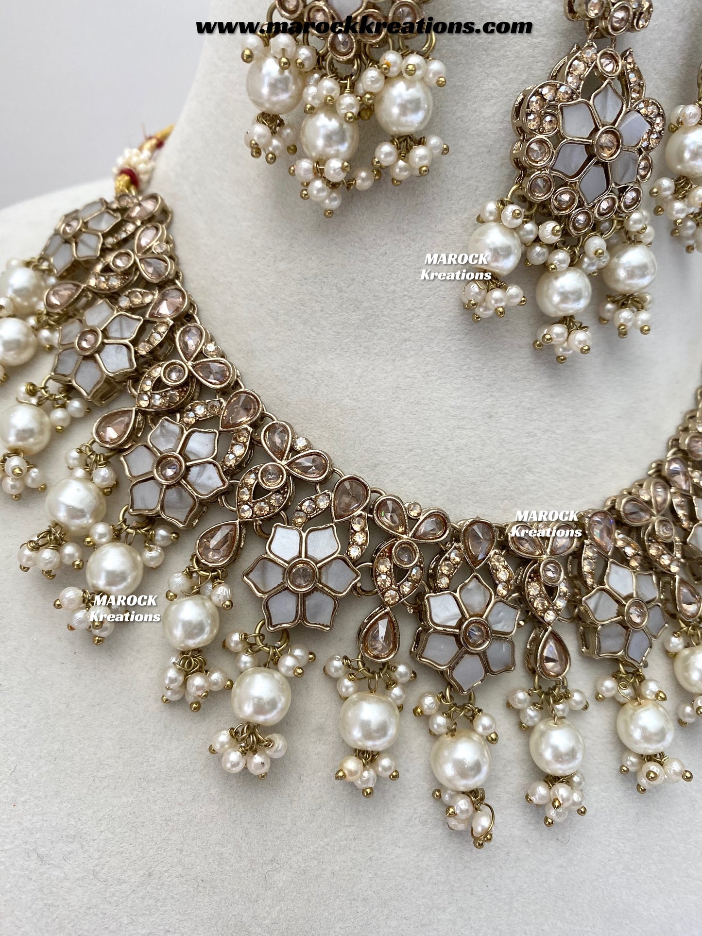 Arpan Antique Gold Polki MOP Statement Necklace set