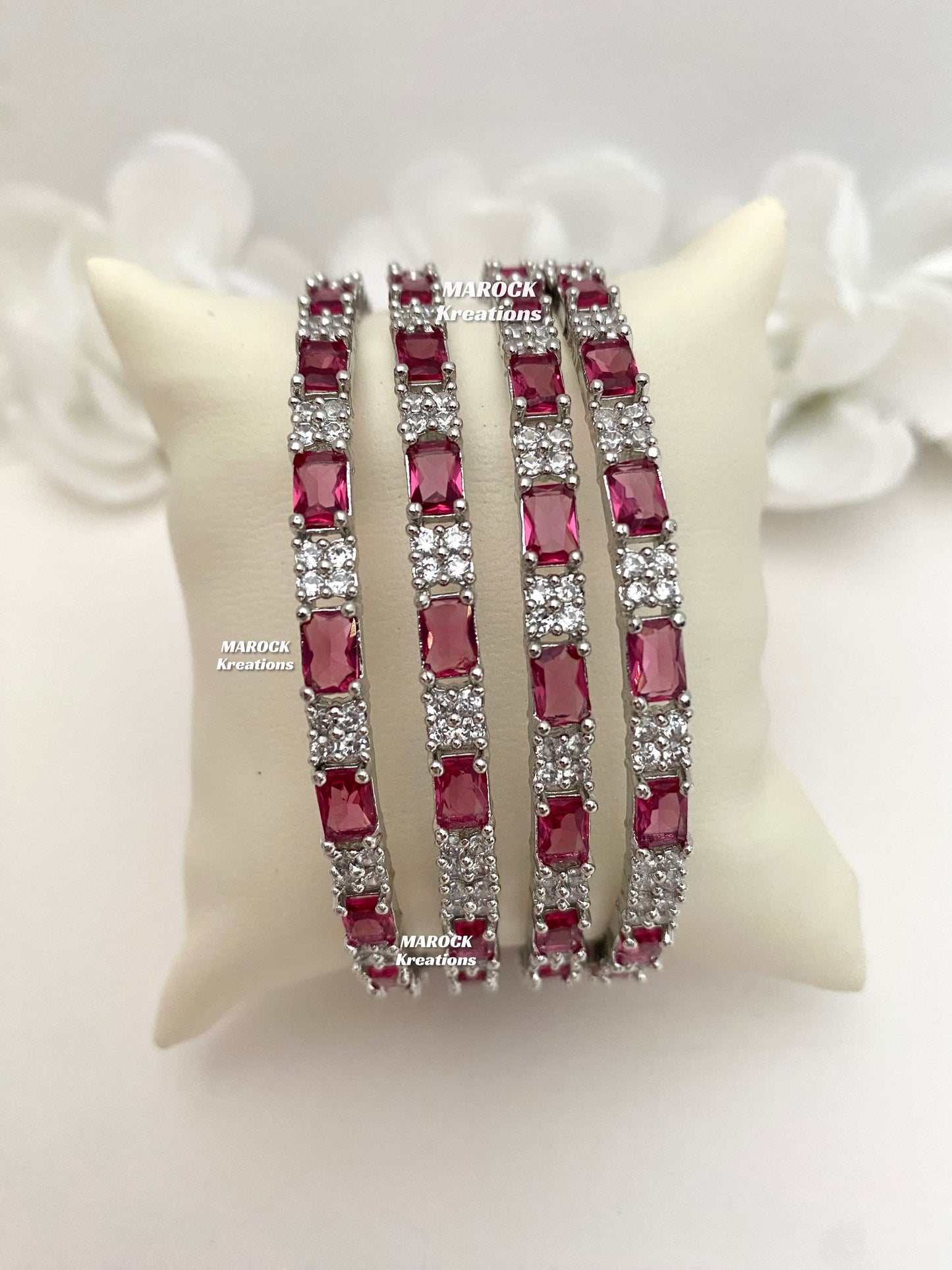 Silver American Diamond Bangles (set of 4)