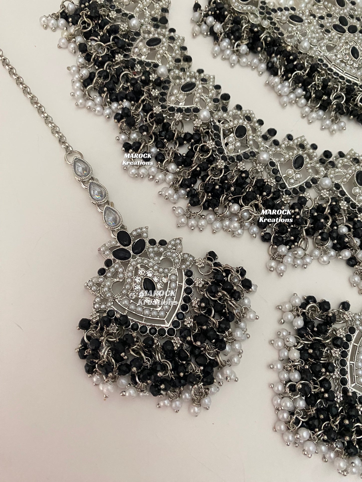 Aisha Silver Pakistani Necklace set with Passa/Jhoomer