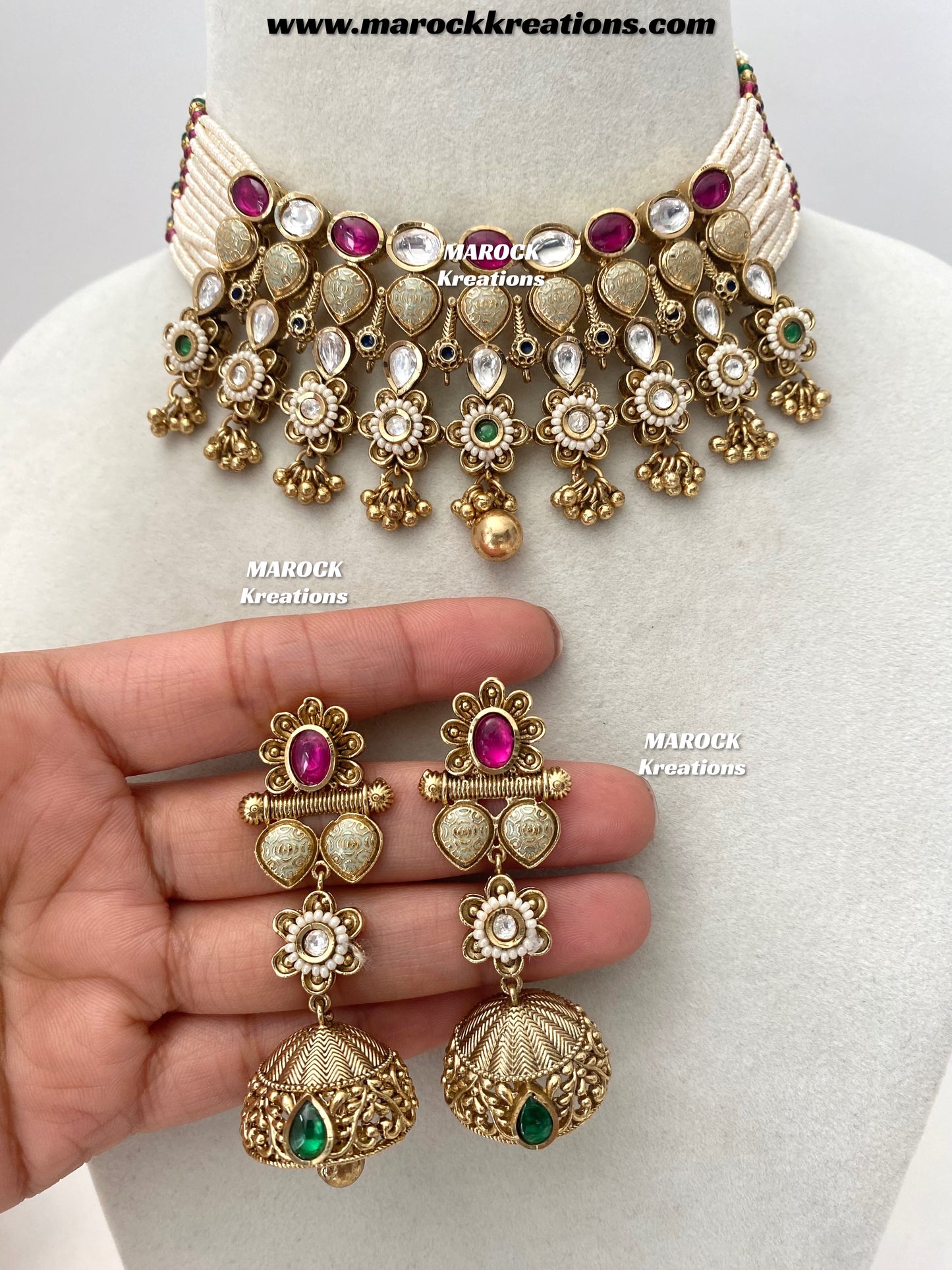 Trina Premium Quality exclusive Gold Plated Meenakari Rajwadi choker set