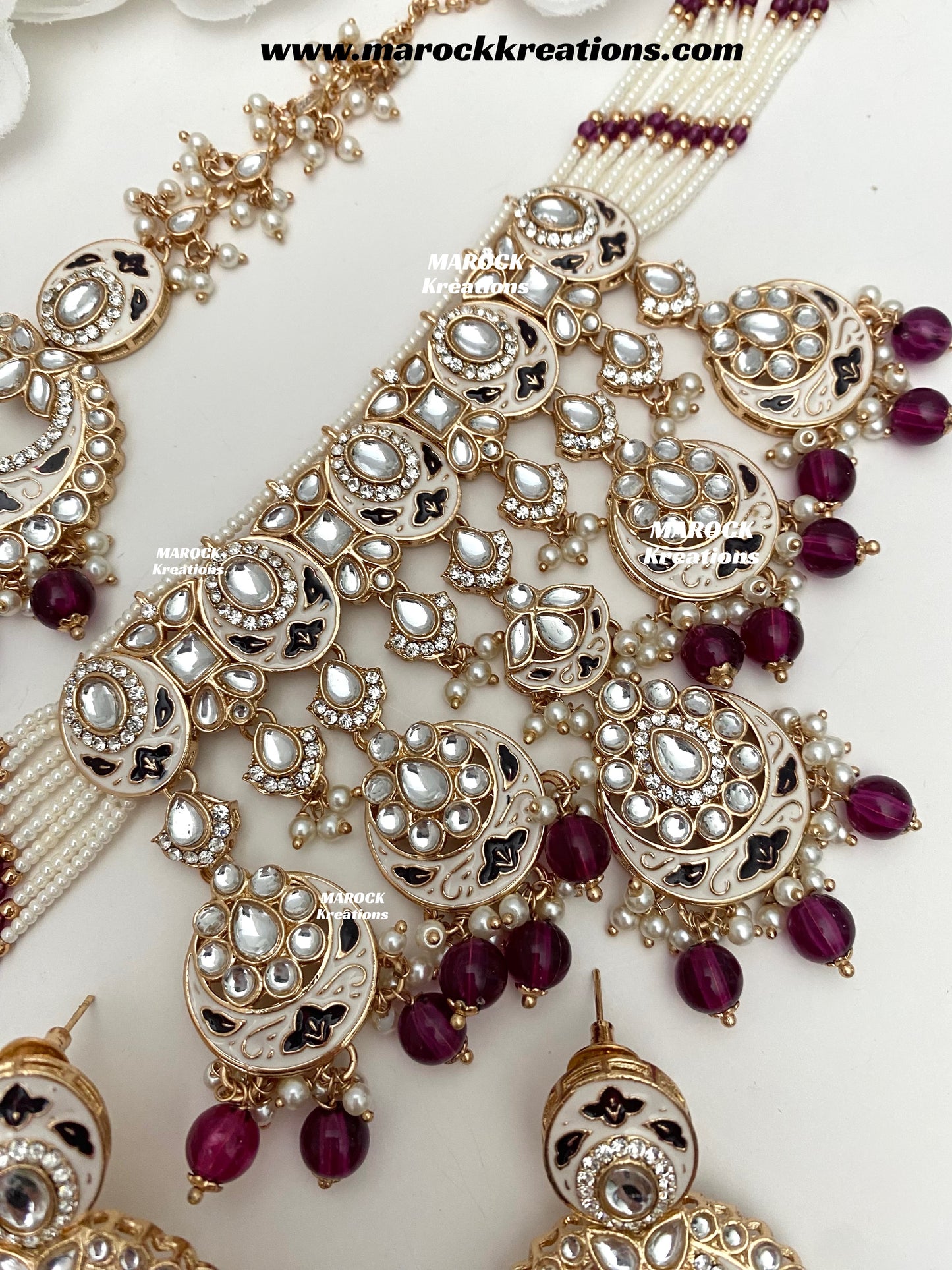 Nirvi Premium Quality Rose Gold Kundan Meenakari Choker/Necklace set