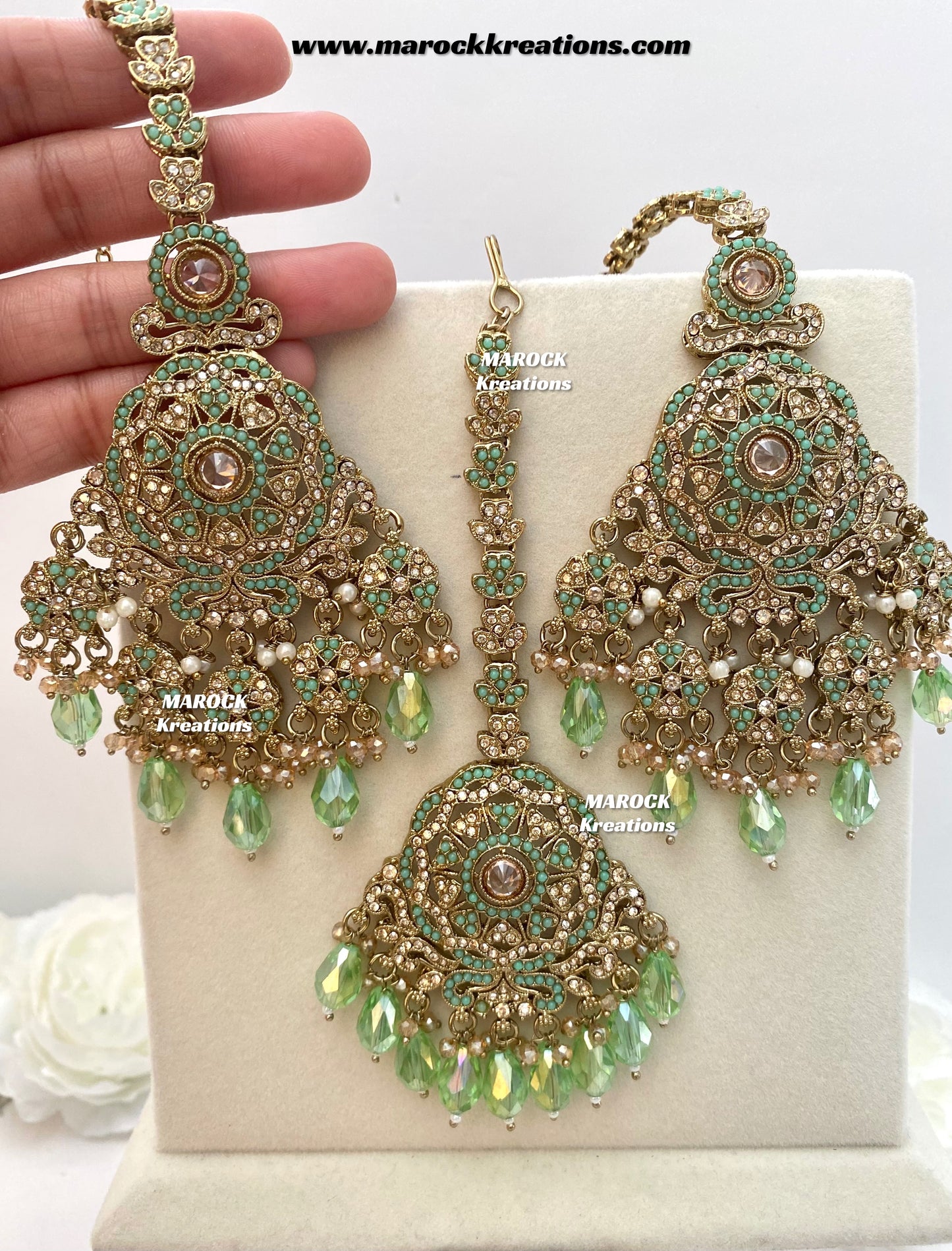 Sumona Polki Earrings (attached saharey) and tikka set