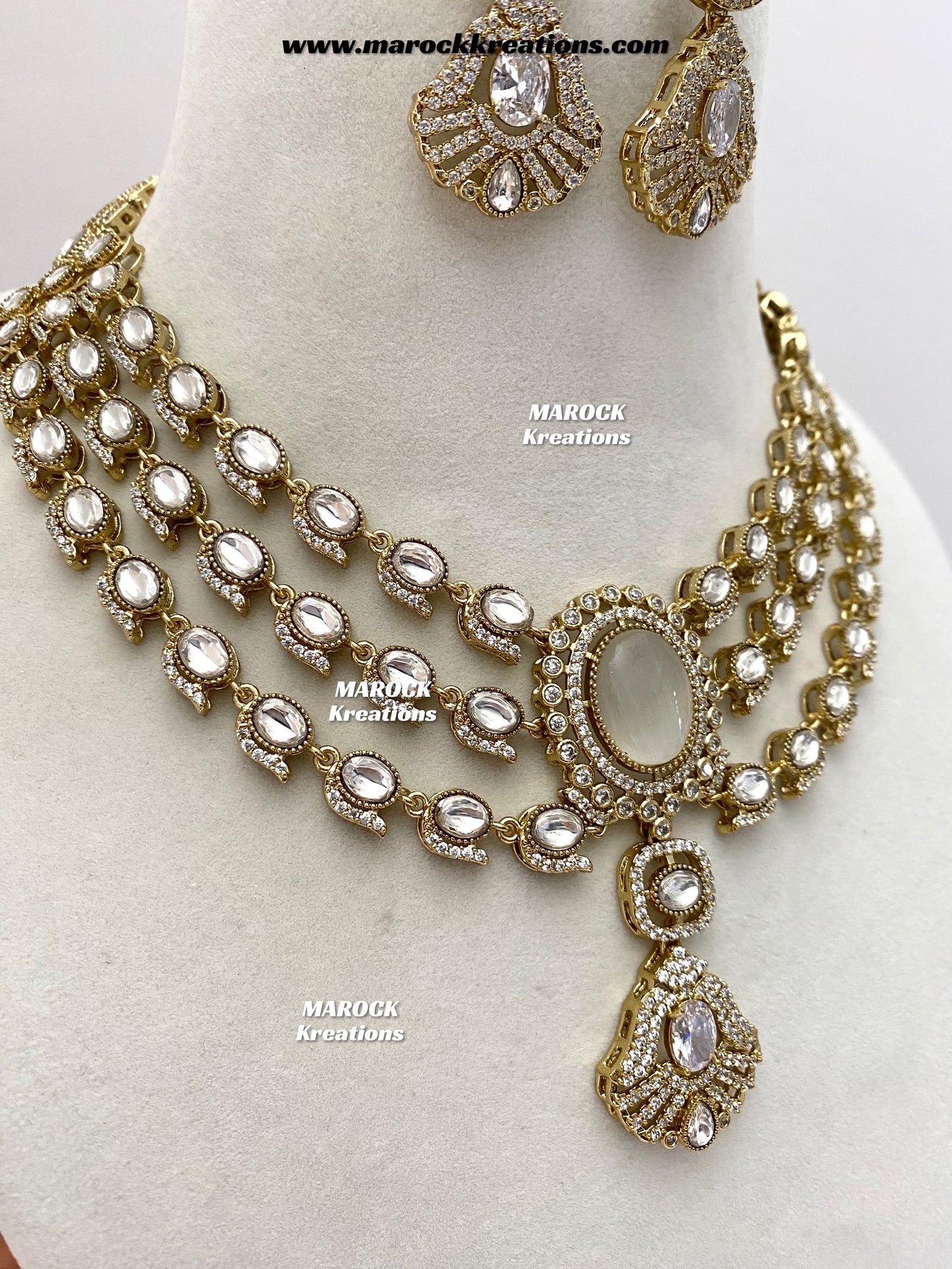 Salina Premium Quality Moissanite Kundan triple layer Necklace set